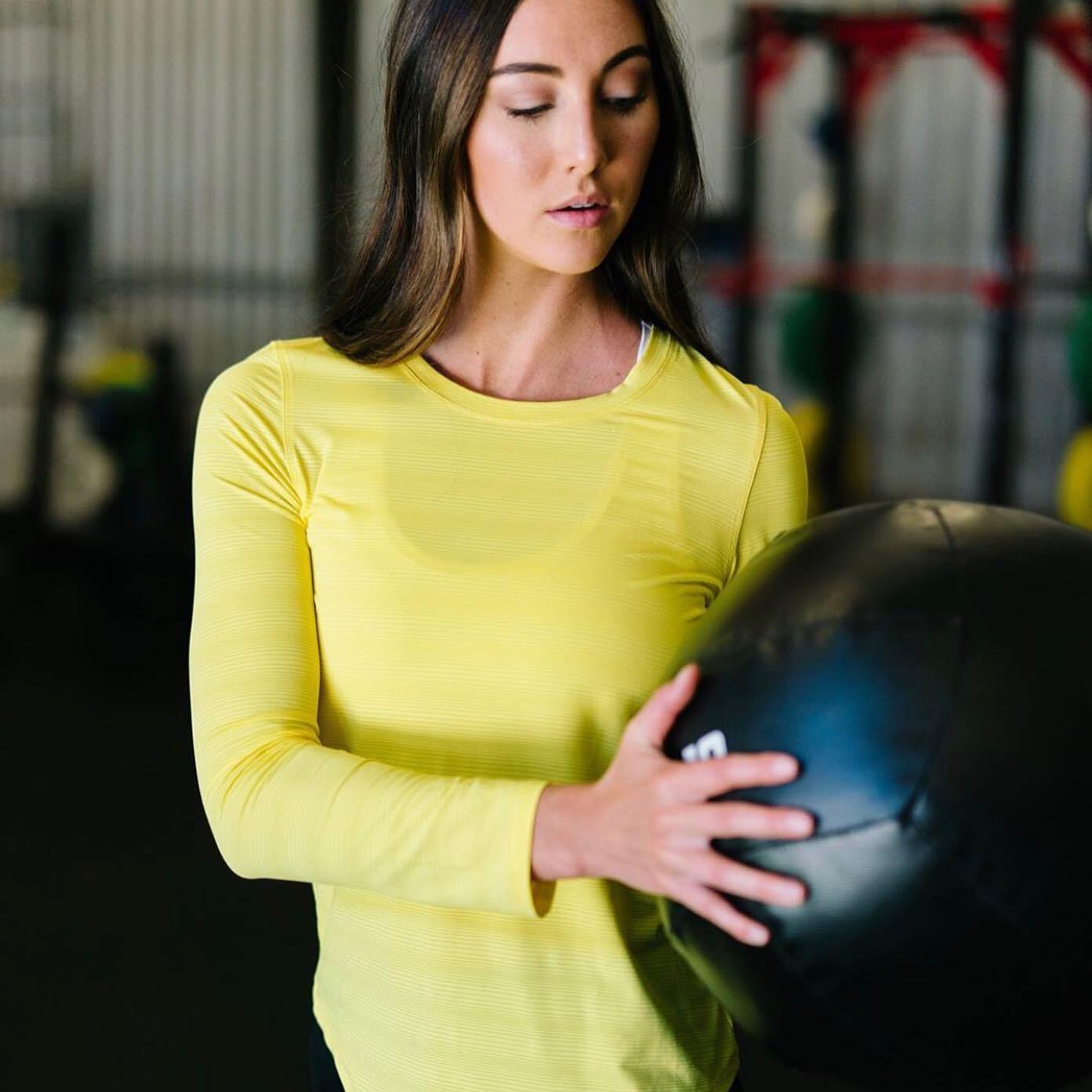 ZYIA Active Yellow Subtle Stripe Long Sleeve T Thumbholes Athleisure Top Large
