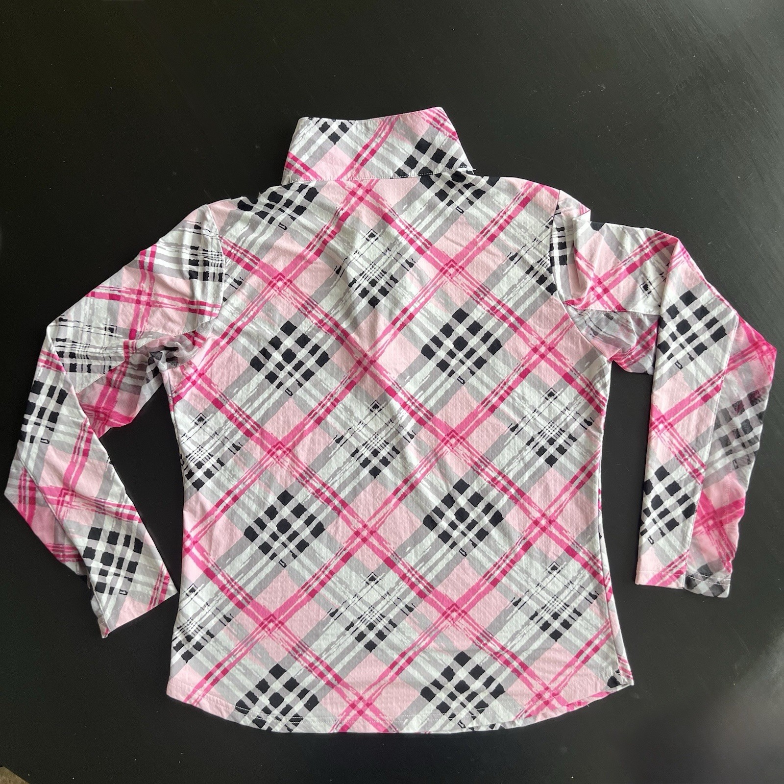 IBKÜL Plaid Print Pink Gray Black Sun Shirt M Athleisure Cooling UPF50+ Top