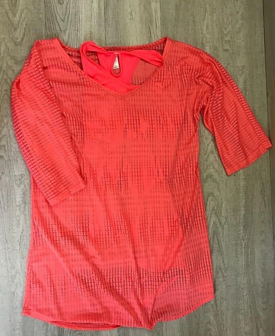 Oneill Set of Womens XS Athletic Racer Back Tank & Over Shirt Coral
