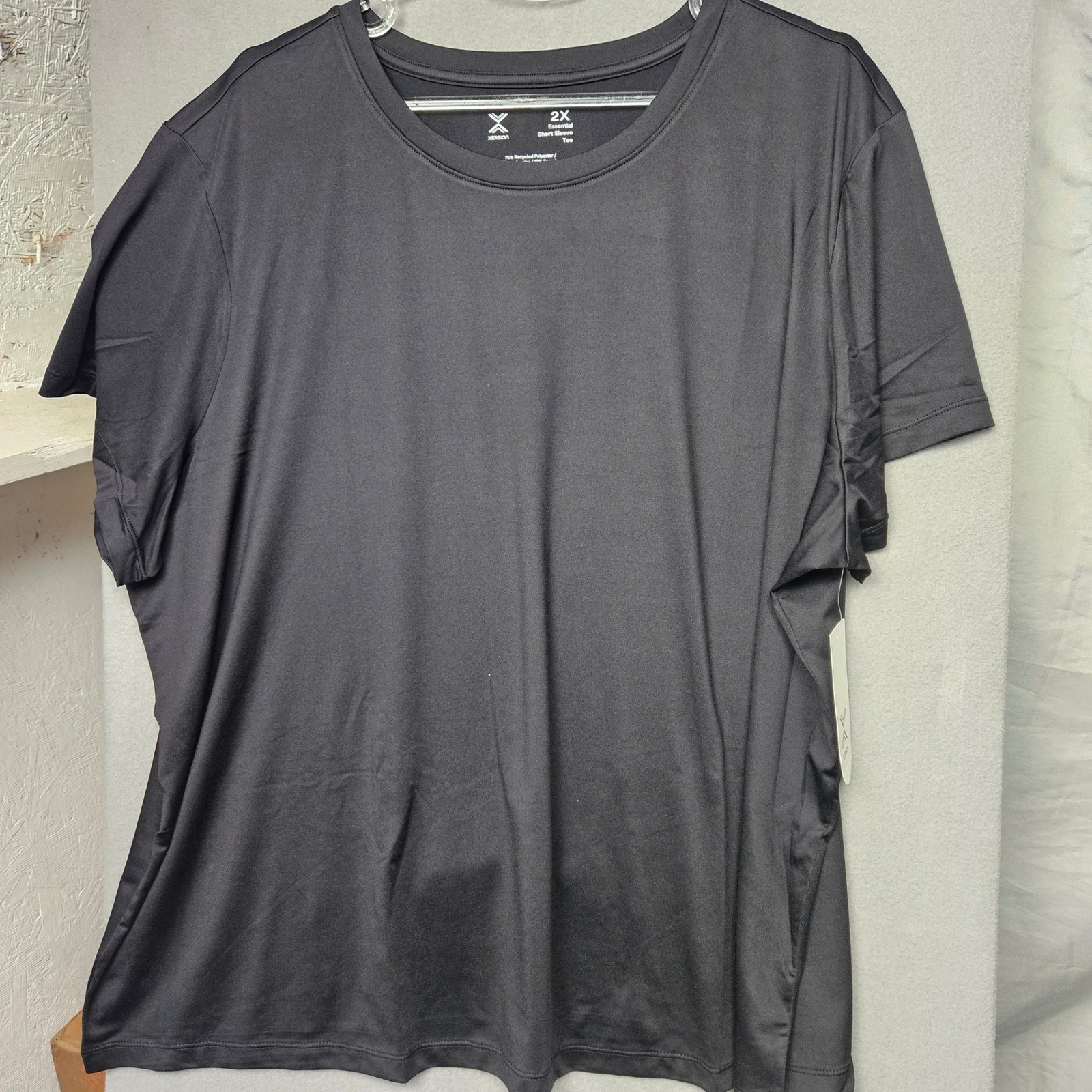 Xersion Womens 2X Essential Short Sleeve Tee Black Recycled Polyester Athletic