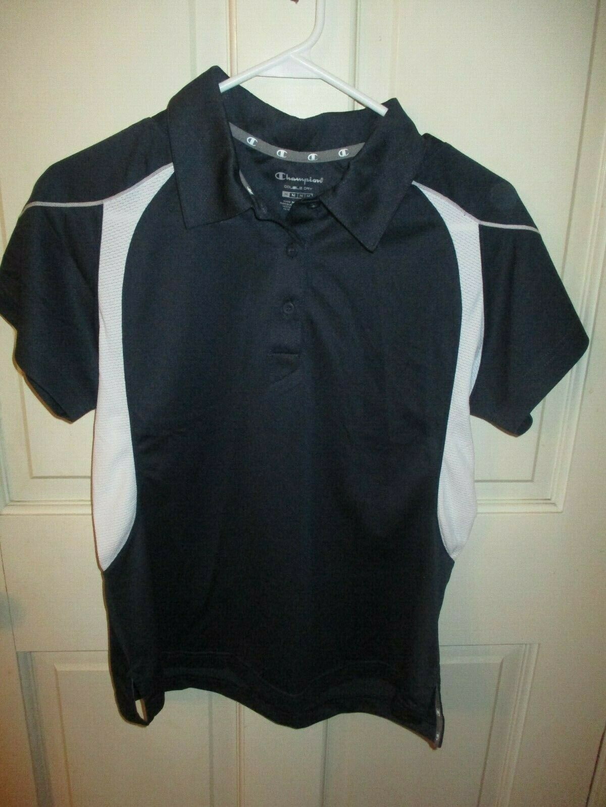 920X12 Champion H317 Womens Double Dry Collared Shirt MD Navy/White NWOT