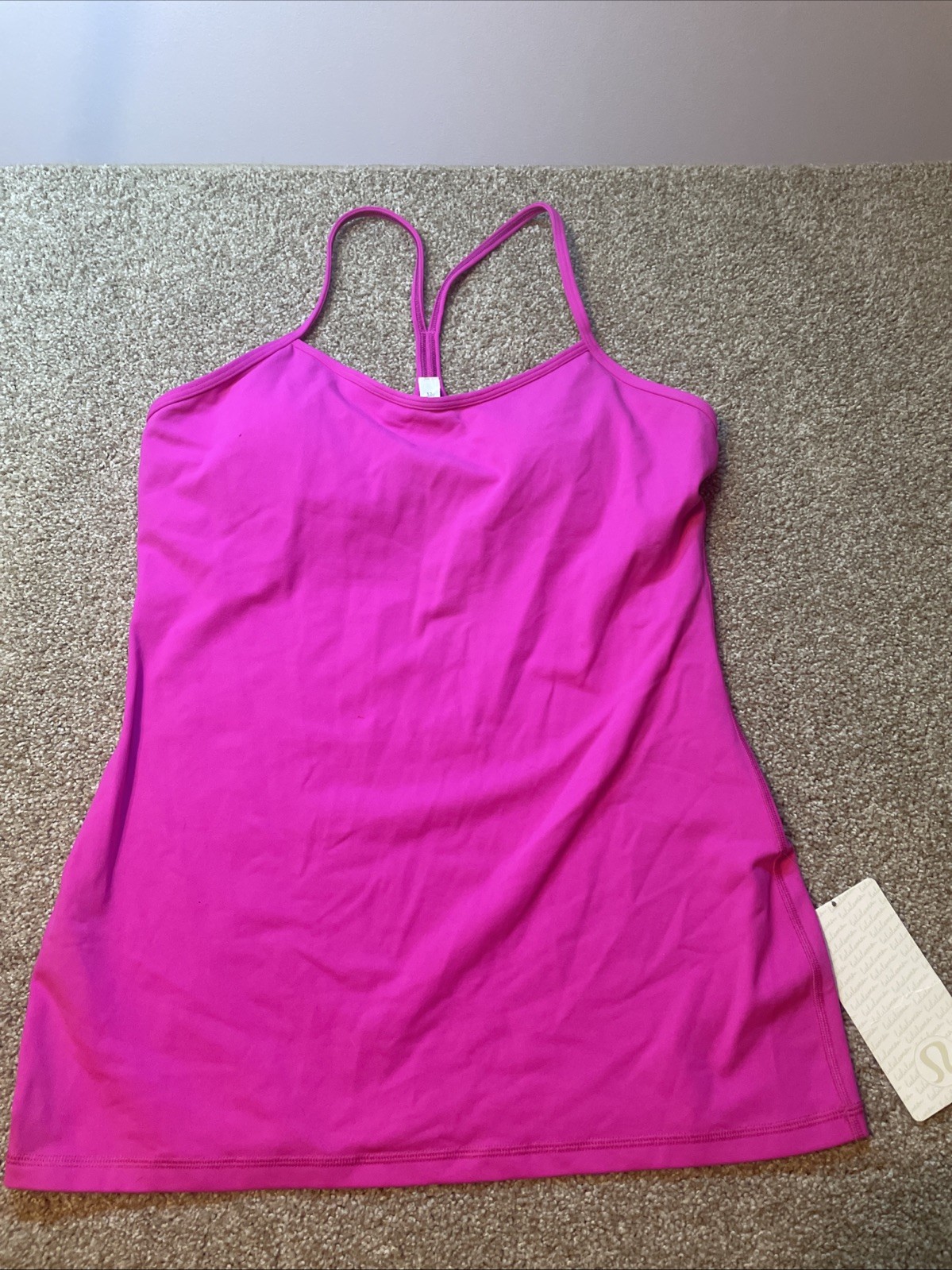 Lululemon Power Y Tank Sz 12 Paris Perfection Pink Luon Yoga Bra Top W1E14S