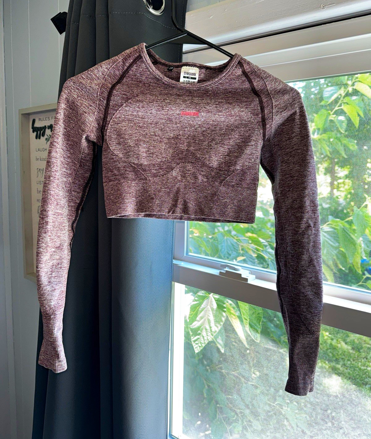 Gymshark Women’s XS Heathered Purple Cropped Long Sleeve Crew Top Thumbholes