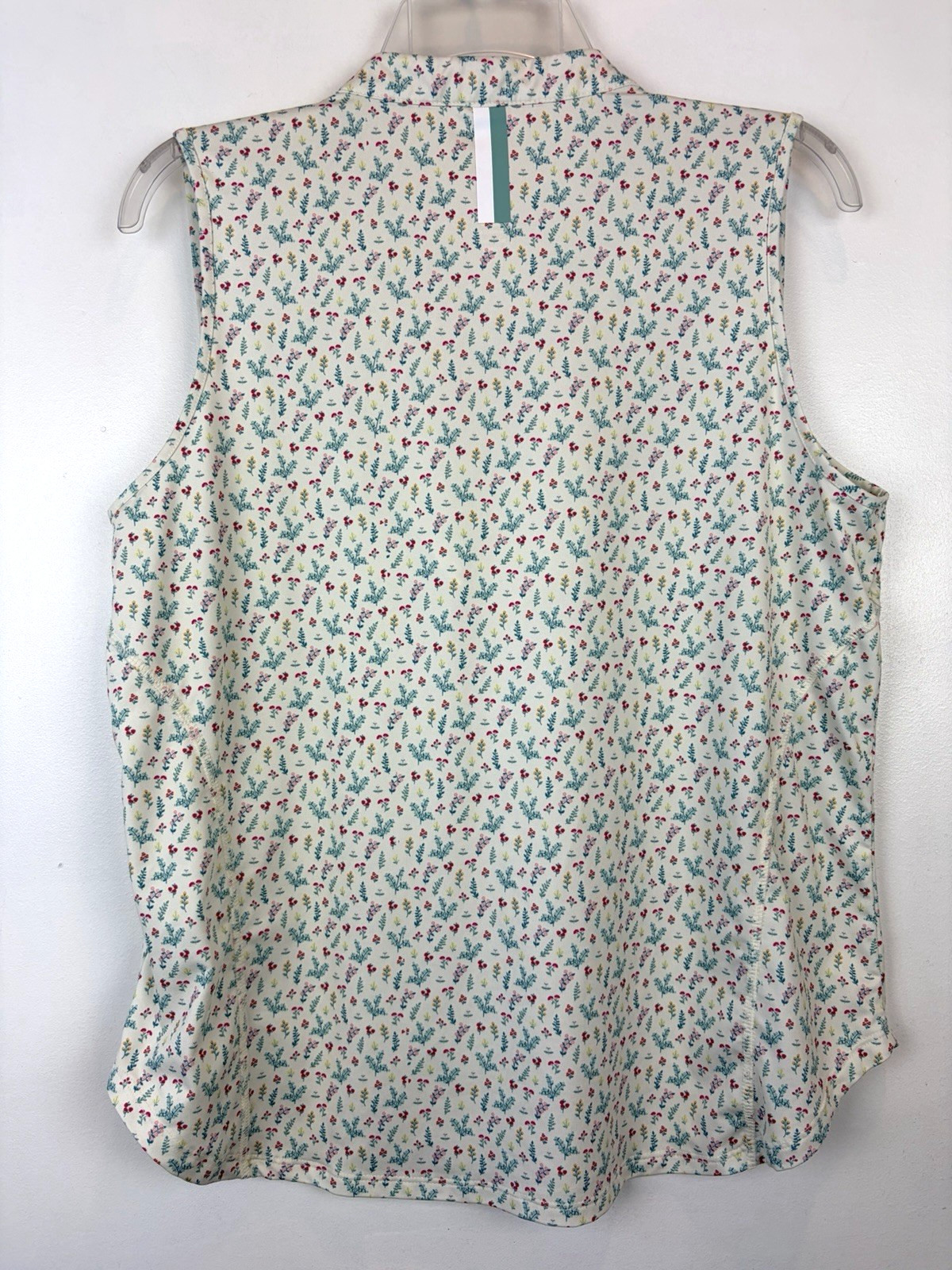 Rhoback Shirt Sleeveless Polo Womens Large Ivory Floral Quarter Zip Golf Casual