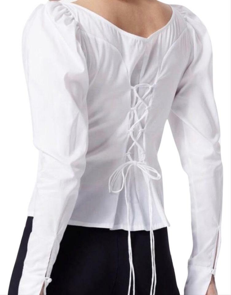 Carbon38 Shirt White Corset Off The Shoulder Fitted Cotton Athleisure X-Small