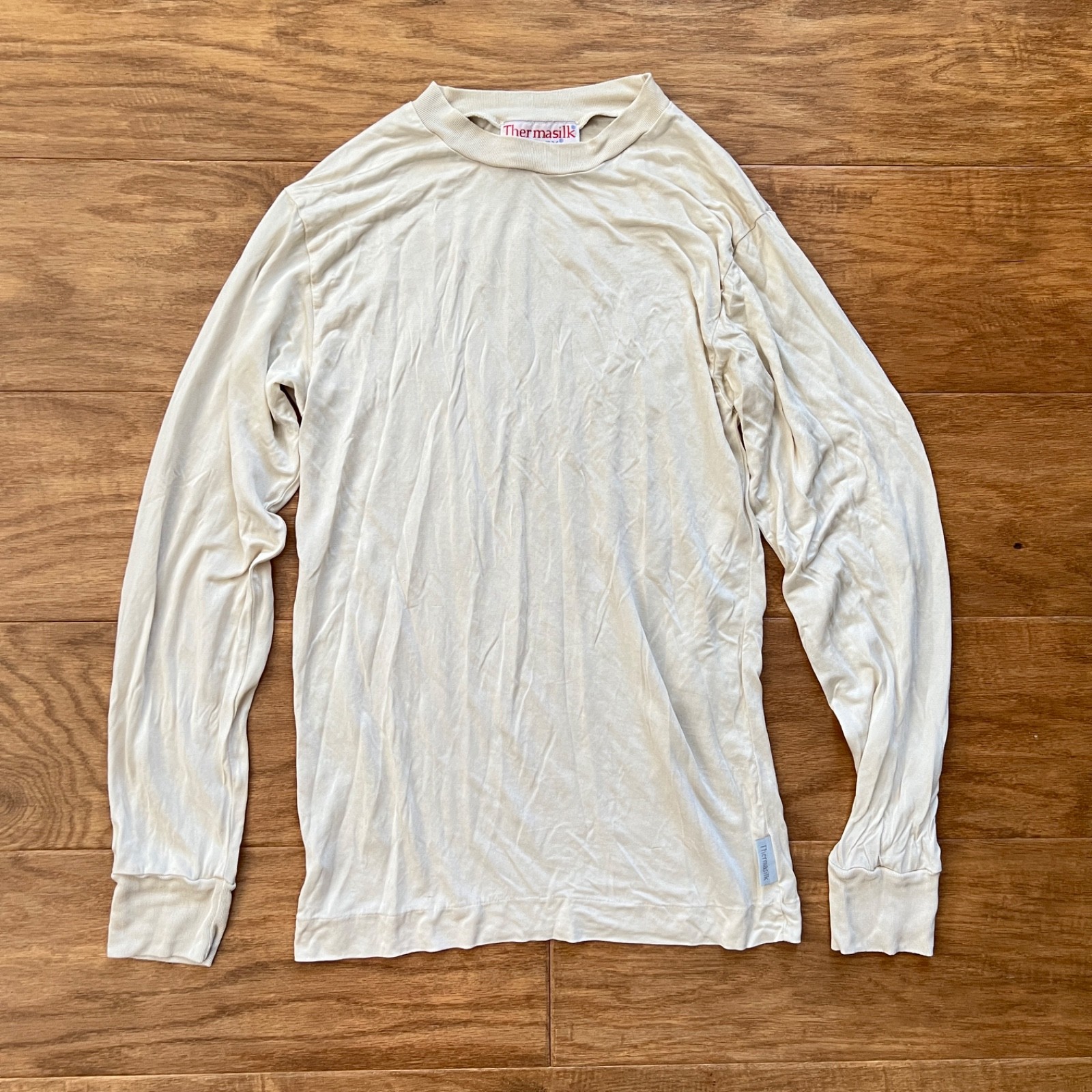 Thermasilk by Terramar Long Sleeve Base Layer Shirt Size M Cream 100% Silk