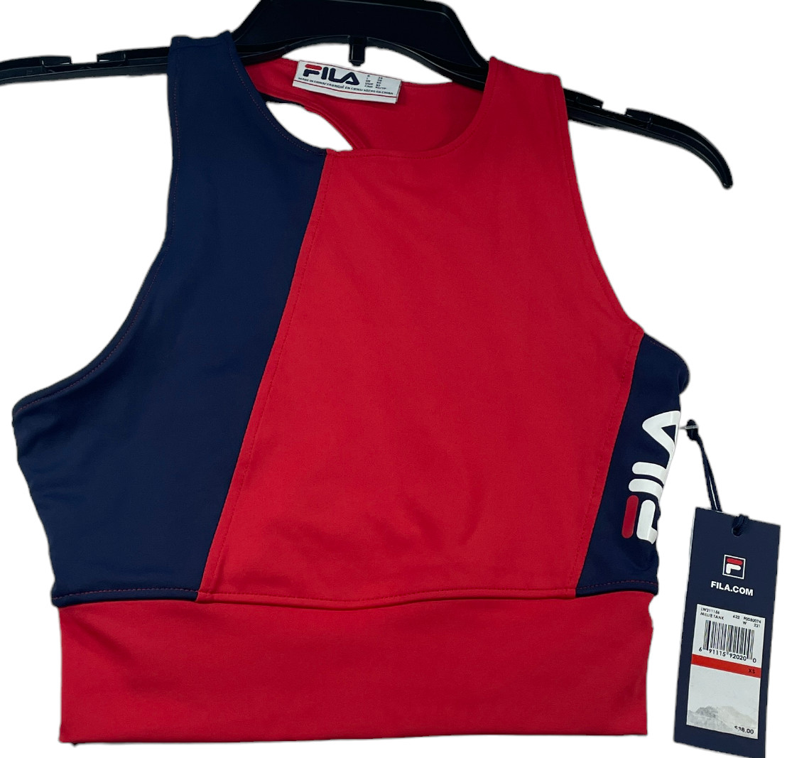 Fila Workout Tank Top Womens size XS Red Blue Color Block Sleeveless Stretch New