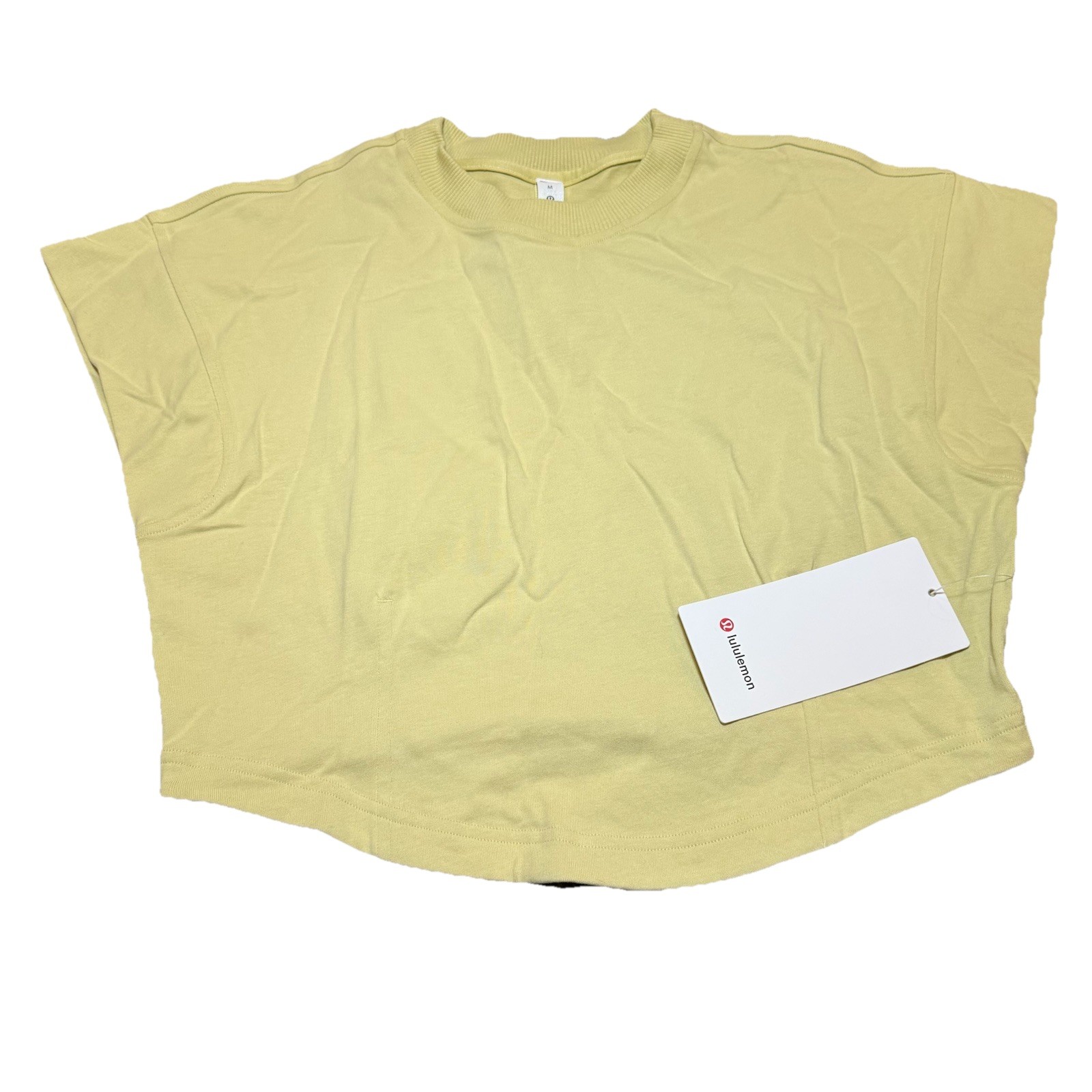 Lululemon Heavyweight Cotton Mock Neck Cropped T Shirt Size Medium Yellow Boxy