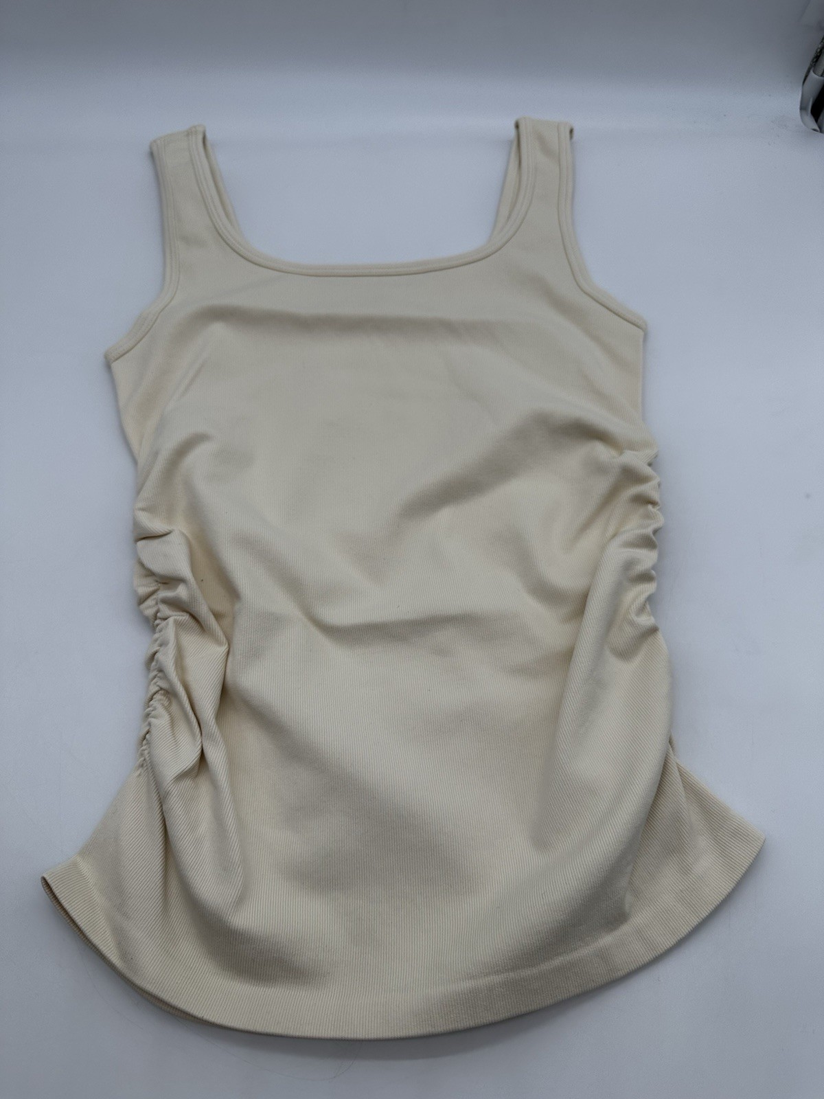 OQQ Women’s Beige Cropped Ruched Tank Top 90% Nylon 10% Spandex Stretch S