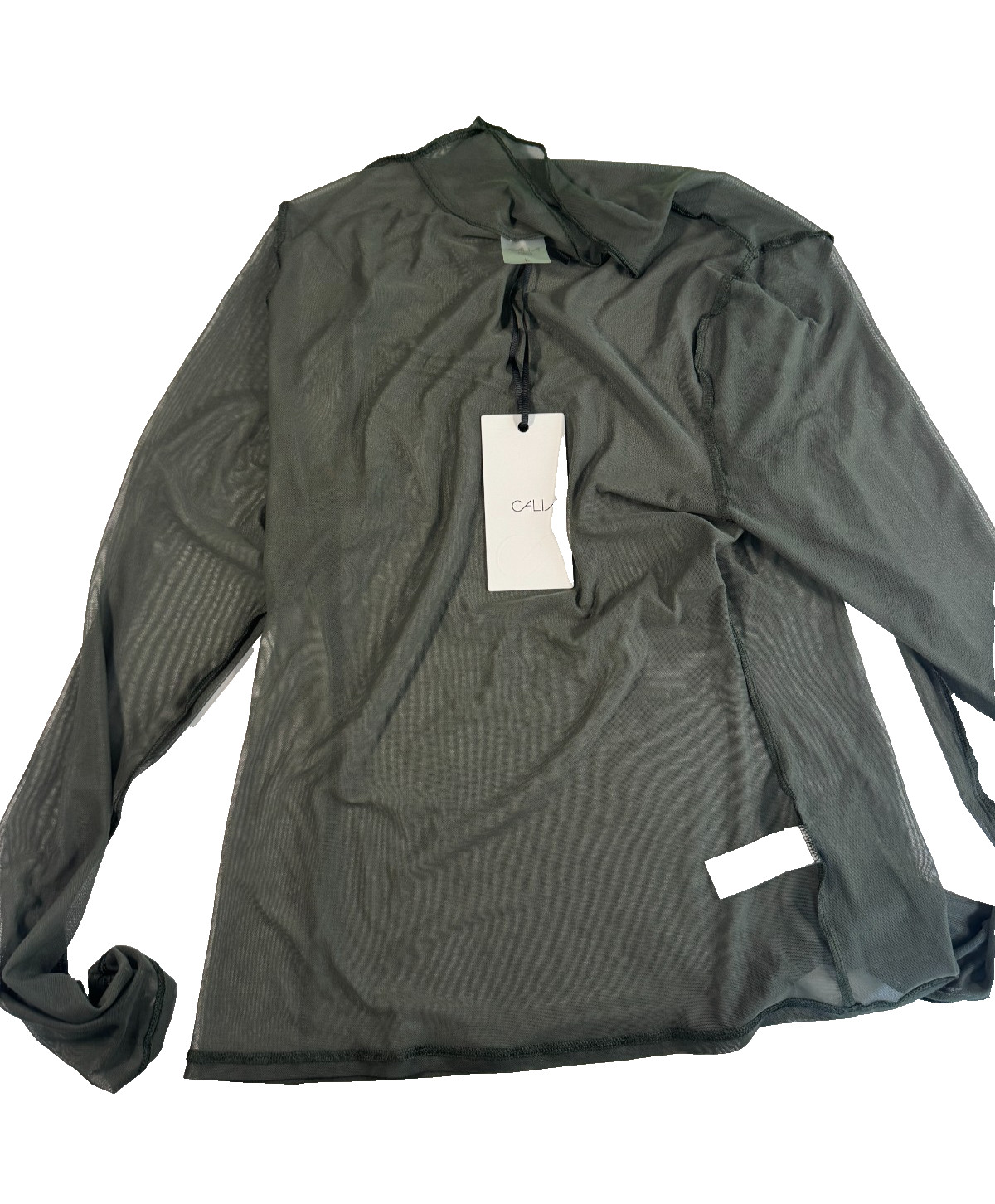 CALIA Women’s Draped Funnel Long Sleeve Mesh Top Size Large Ivy Green NWT
