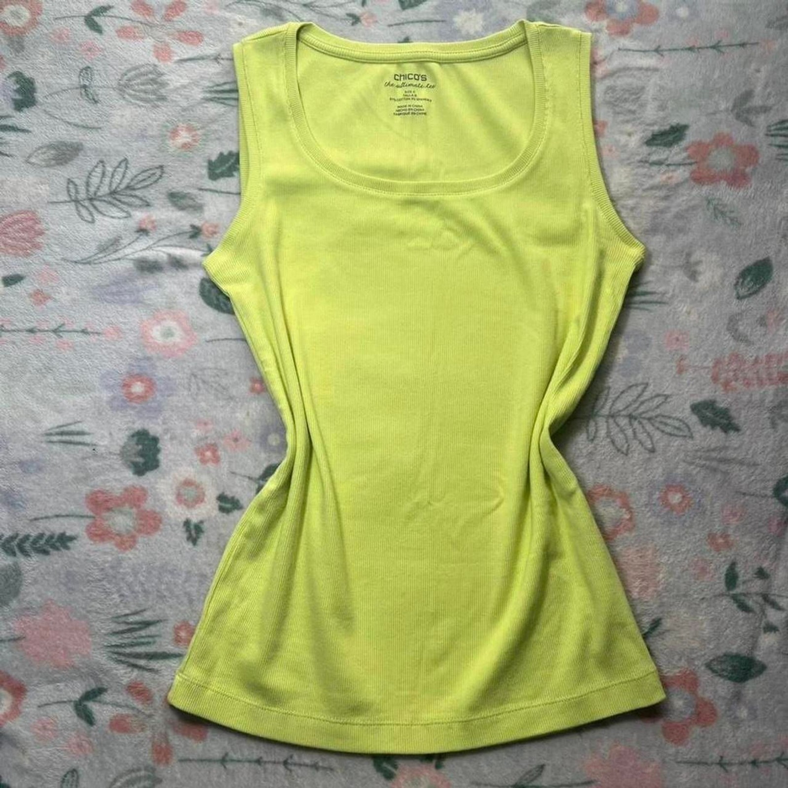 Chico’s Neon Chartreuse Green Ribbed Tank Top 0 – Cyber Y2K Rave 90s Festival