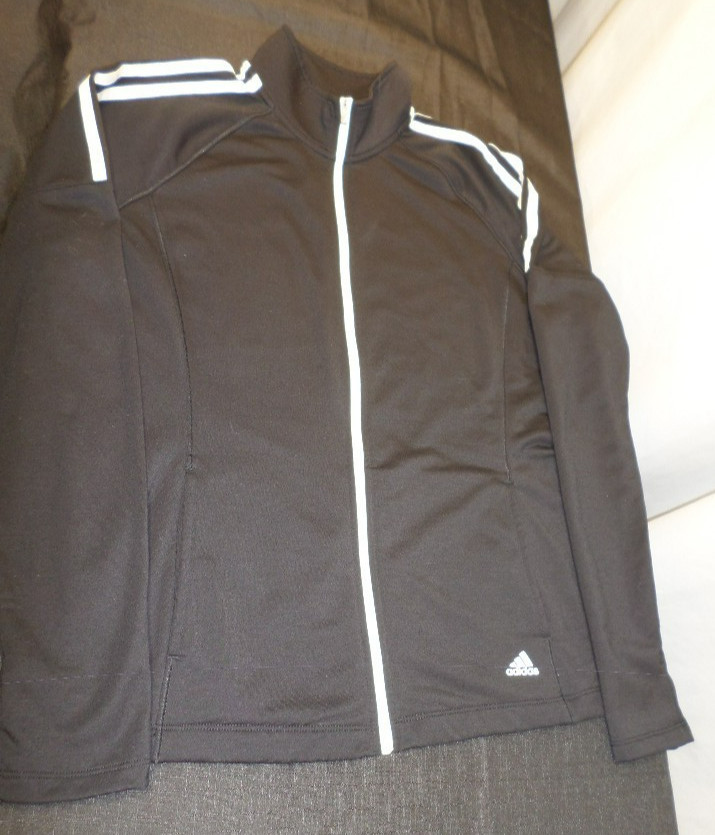 EUC DESIGNER ADIDAS POLYESTER BLEND FULL ZIP MOCKNECK BLACK & WHITE JACKET LARGE