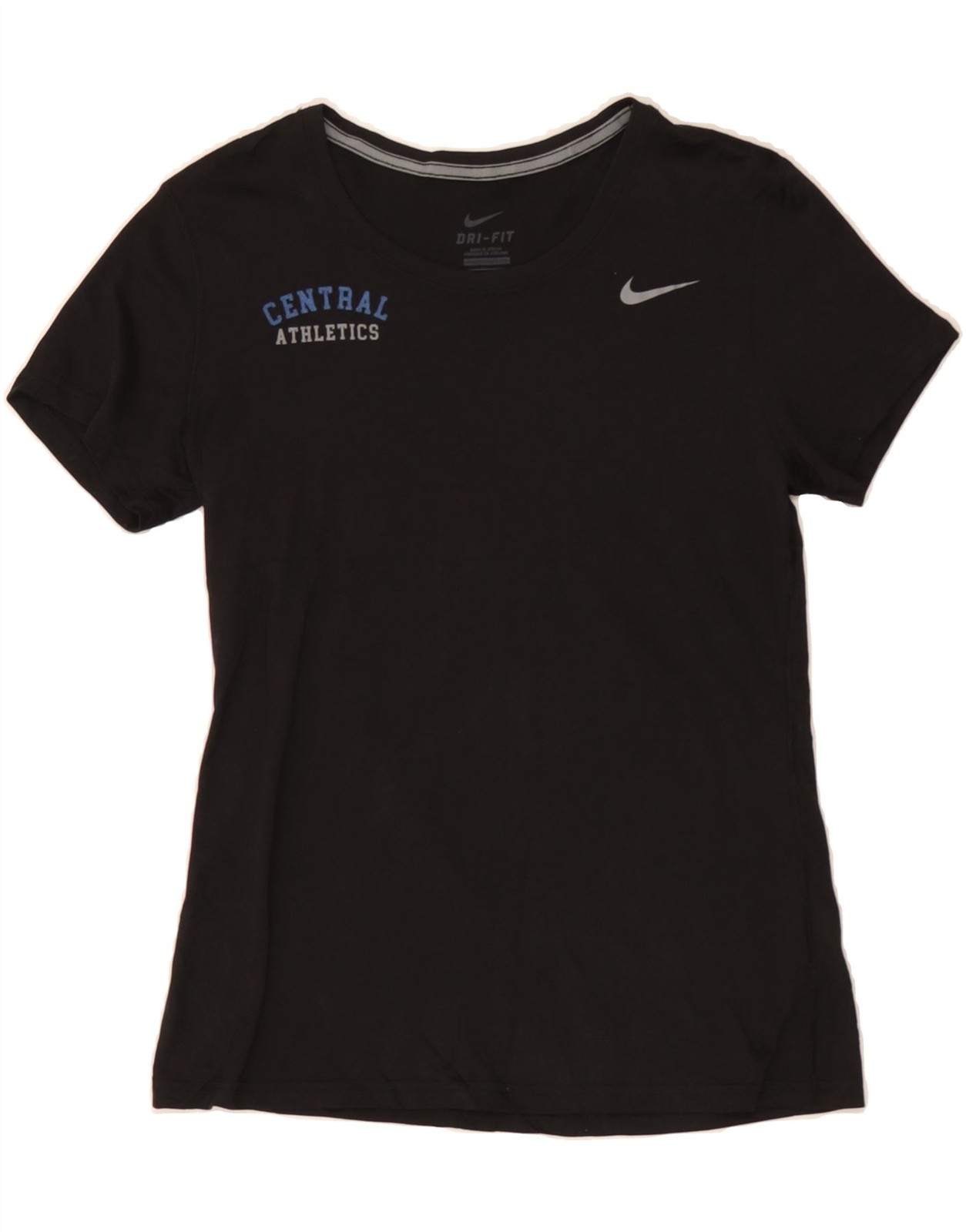 NIKE Womens Dri Fit Graphic T-Shirt Top UK 12 Medium Black Polyester AW09