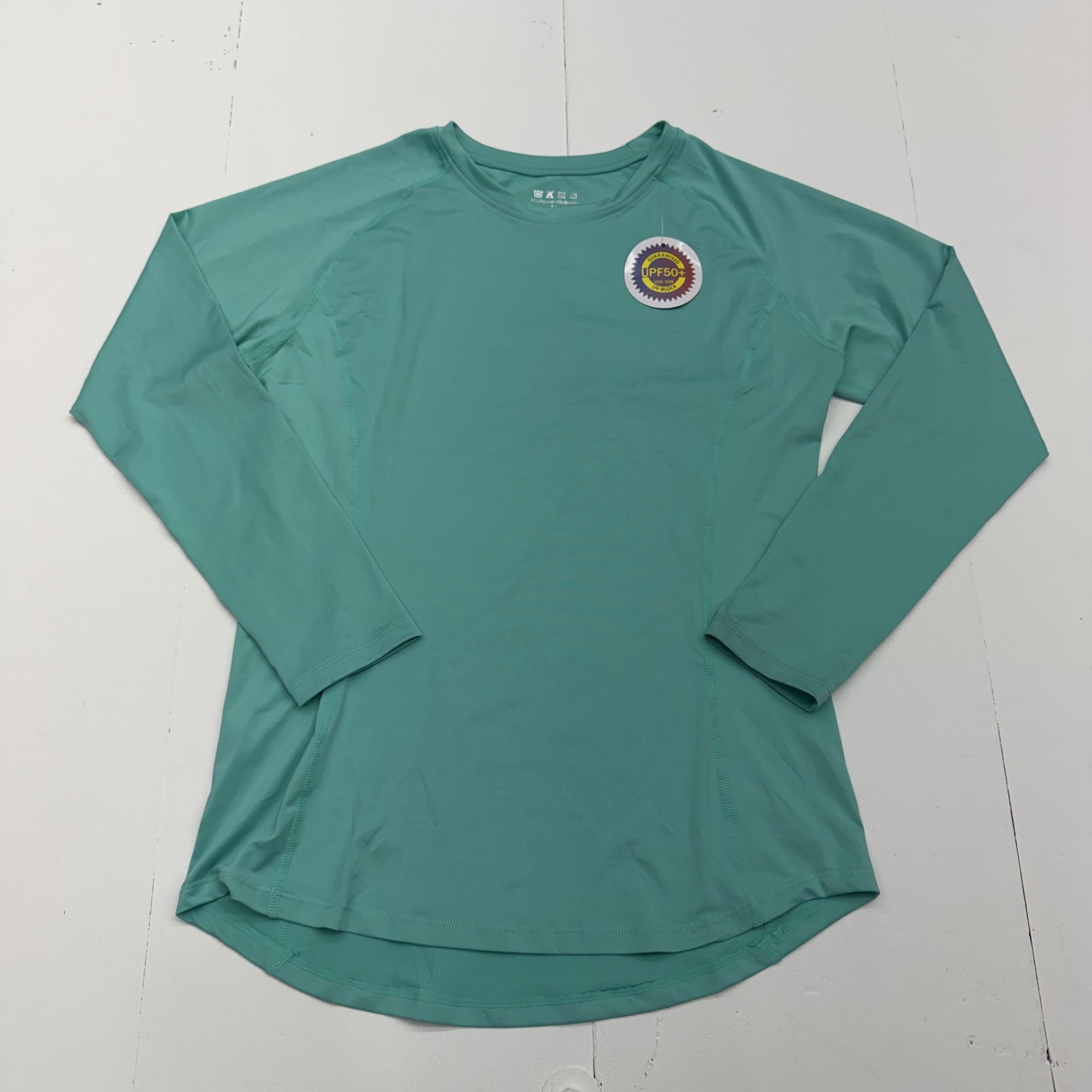 UPF 50 Shirt Womens Medium Green Long Sleeve Crew Neck Athletic Sun Top