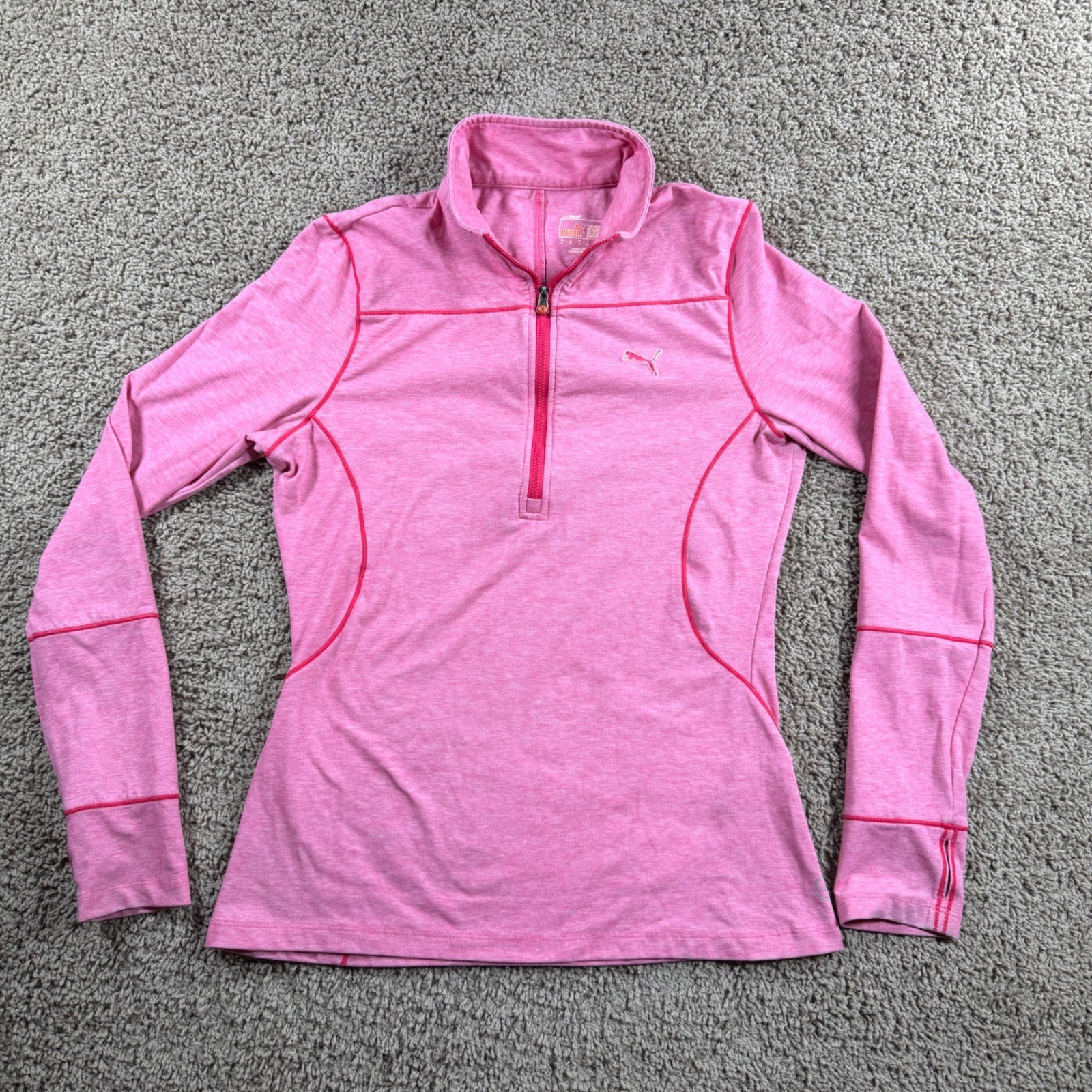 Puma Pink Space Dye Quarter Zip Pullover Thumbhole Athletic Top Small retro Y2K