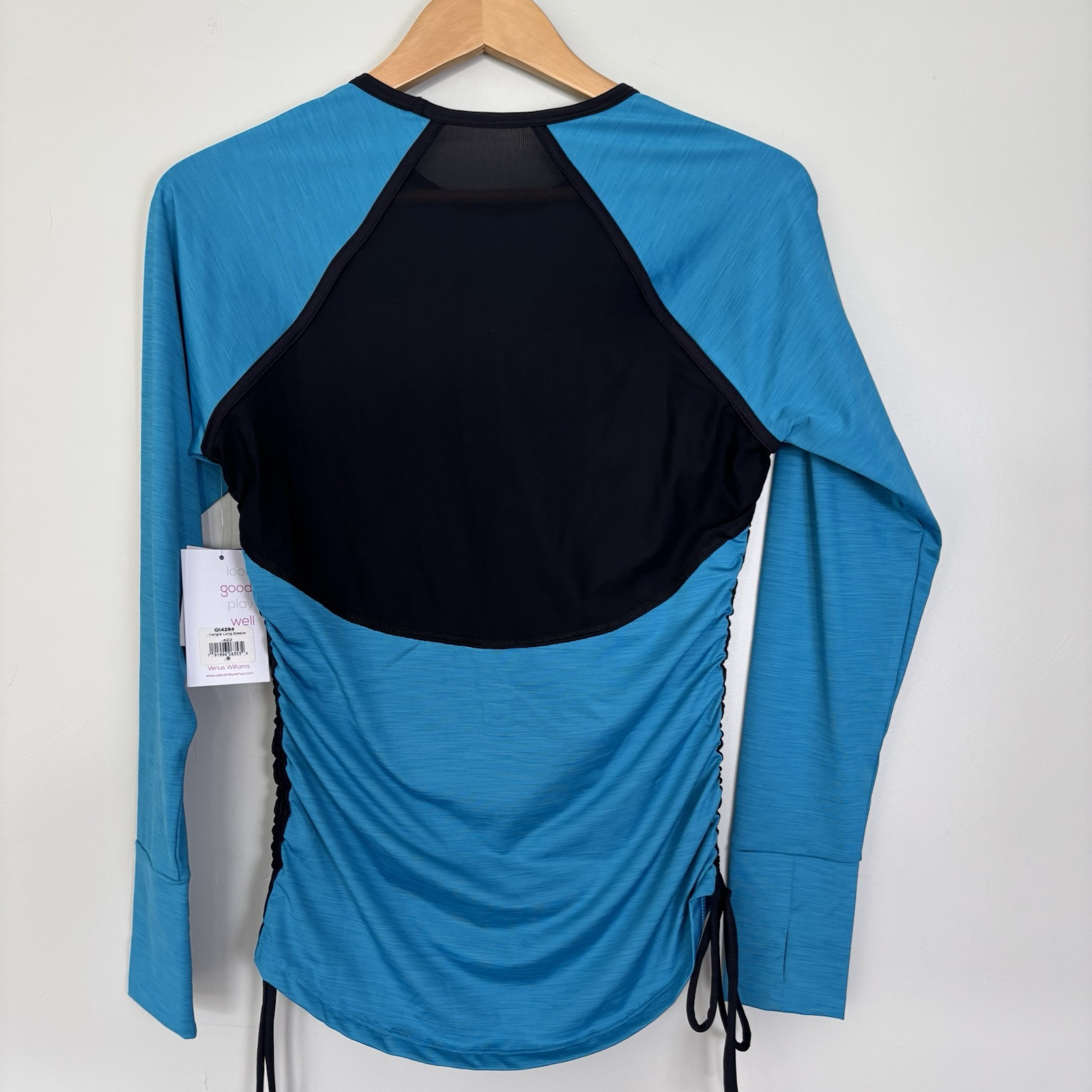EleVen by Venus Williams Tangle Long Sleeve Ruched Top-Blue/Black-Ruched-S-NWT