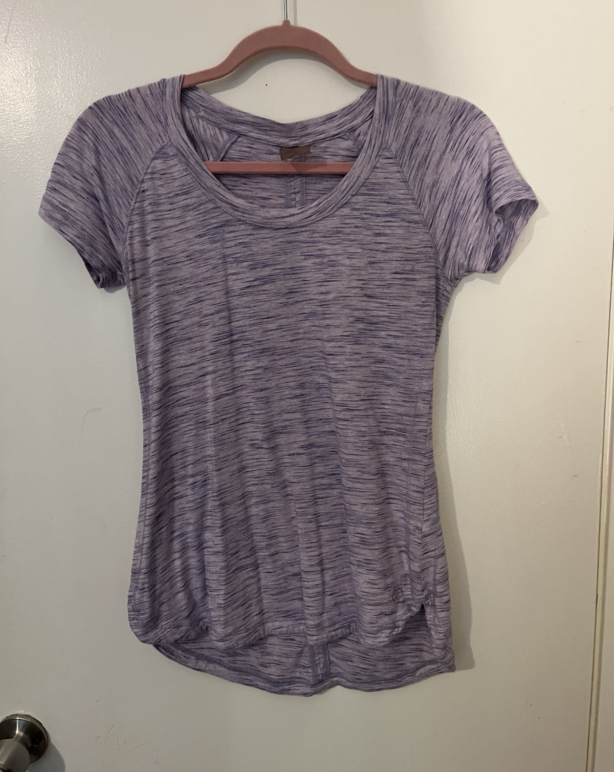 CALIA Women’s Purple Heathered Crew Neck Stretch Raglan Tee S Athletic Fit