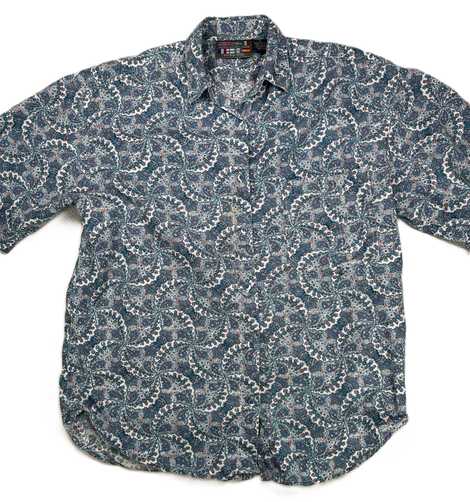 Paris Sports Club Women’s Paisley Stretch Button-Down Shirt Short Sleeve Size M