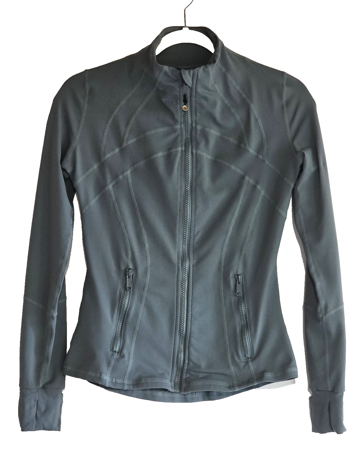 Lululemon Define Jacket Grey Eucalyptus Nulu Full Zip Green Grey Sz 6 16″P2P