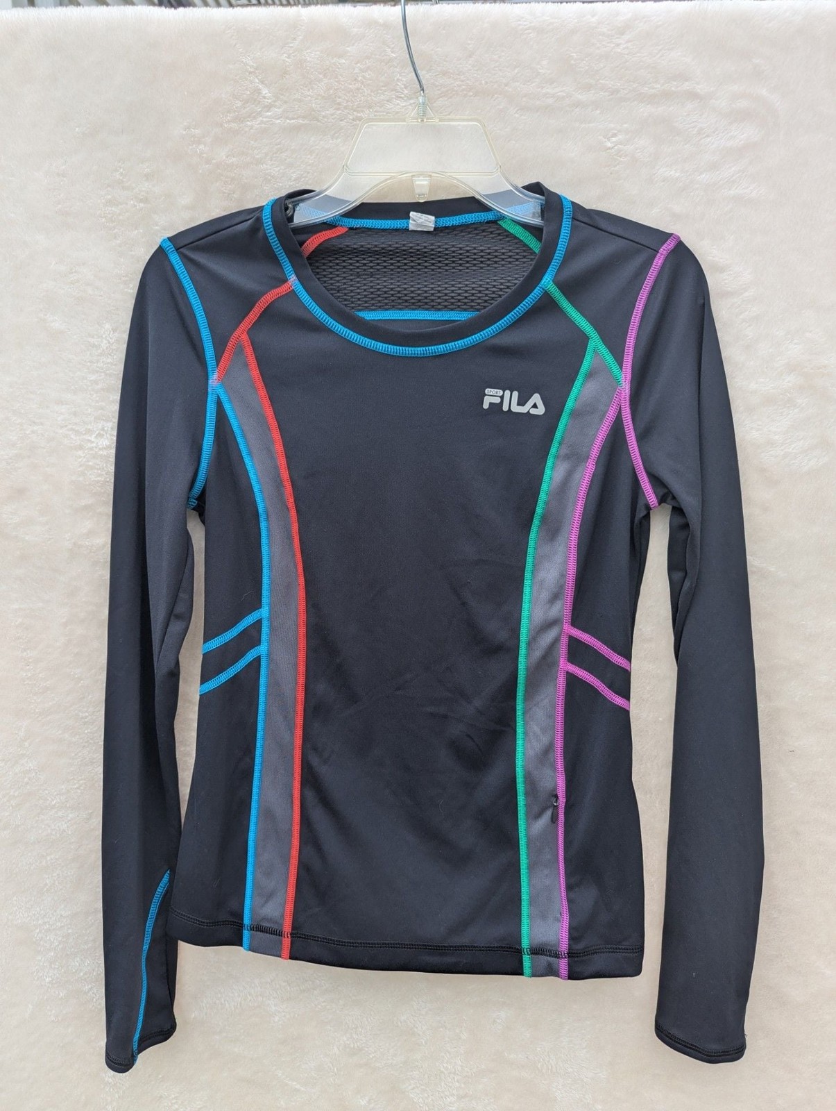 FILA SPORT Trace Long Sleeve Running Shirt with Multi-Color Trim and Thumbholes