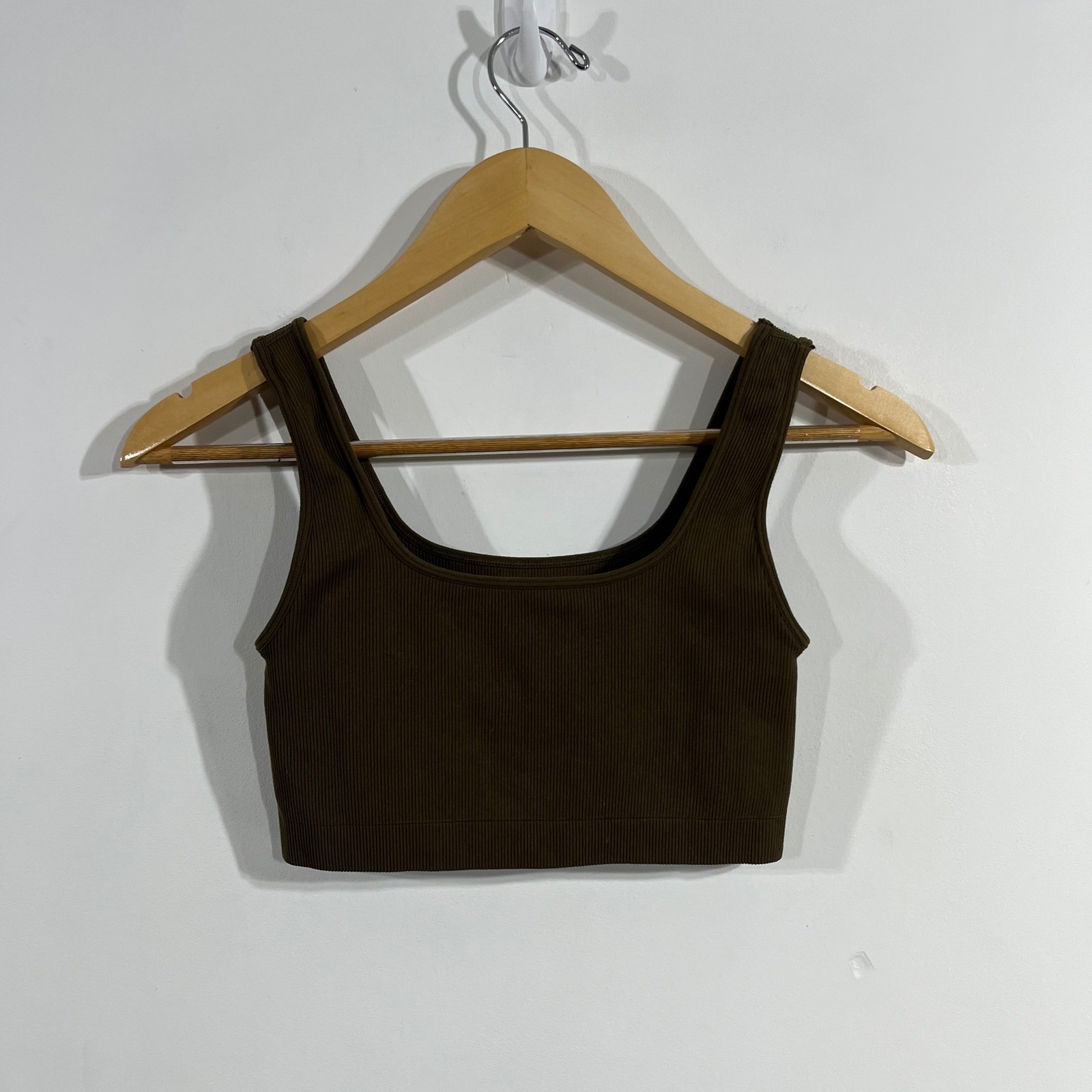 Set Active Ribbed Crop Top Brown Athleisure Sports Bra Tennis Sporty Workout Gym