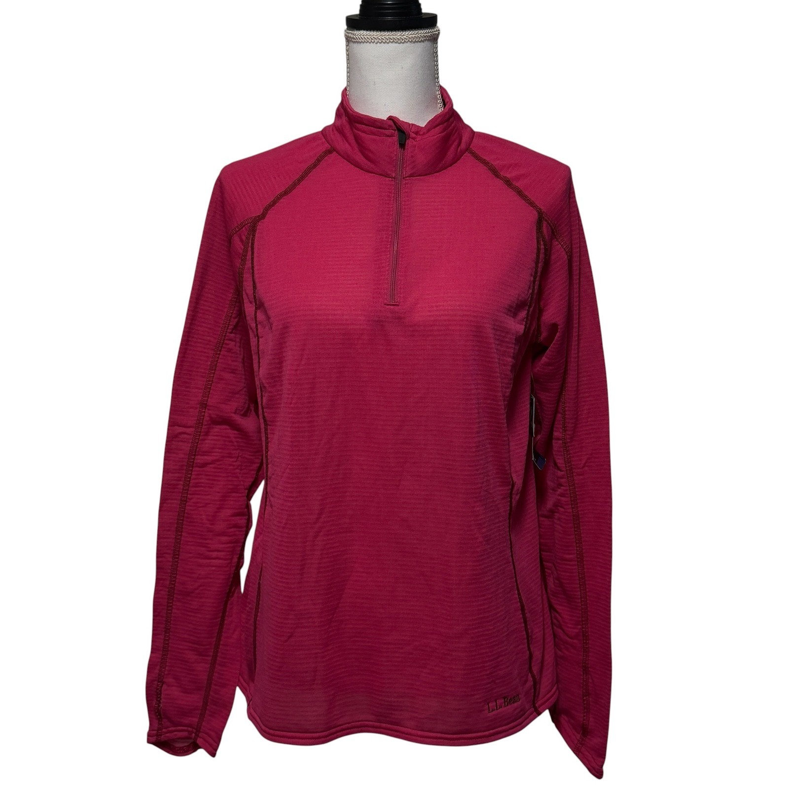 LL Bean Womens sz L Raspberry Pink Polartec Power Dry Quarter Zip Pullover NWT