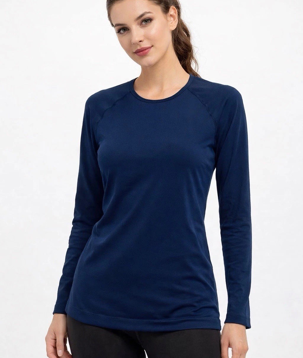 MPG Sport Blue Long Sleeve Athletic Top Womens S Seamless Base Layer Yoga Gym