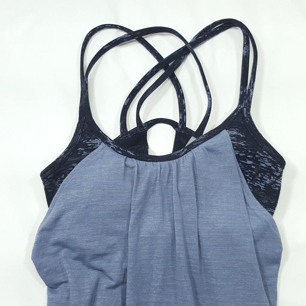 ATHLETA Padded Running Yoga Sports Bra Spaghetti Tank Top – XXS – Gray and Black