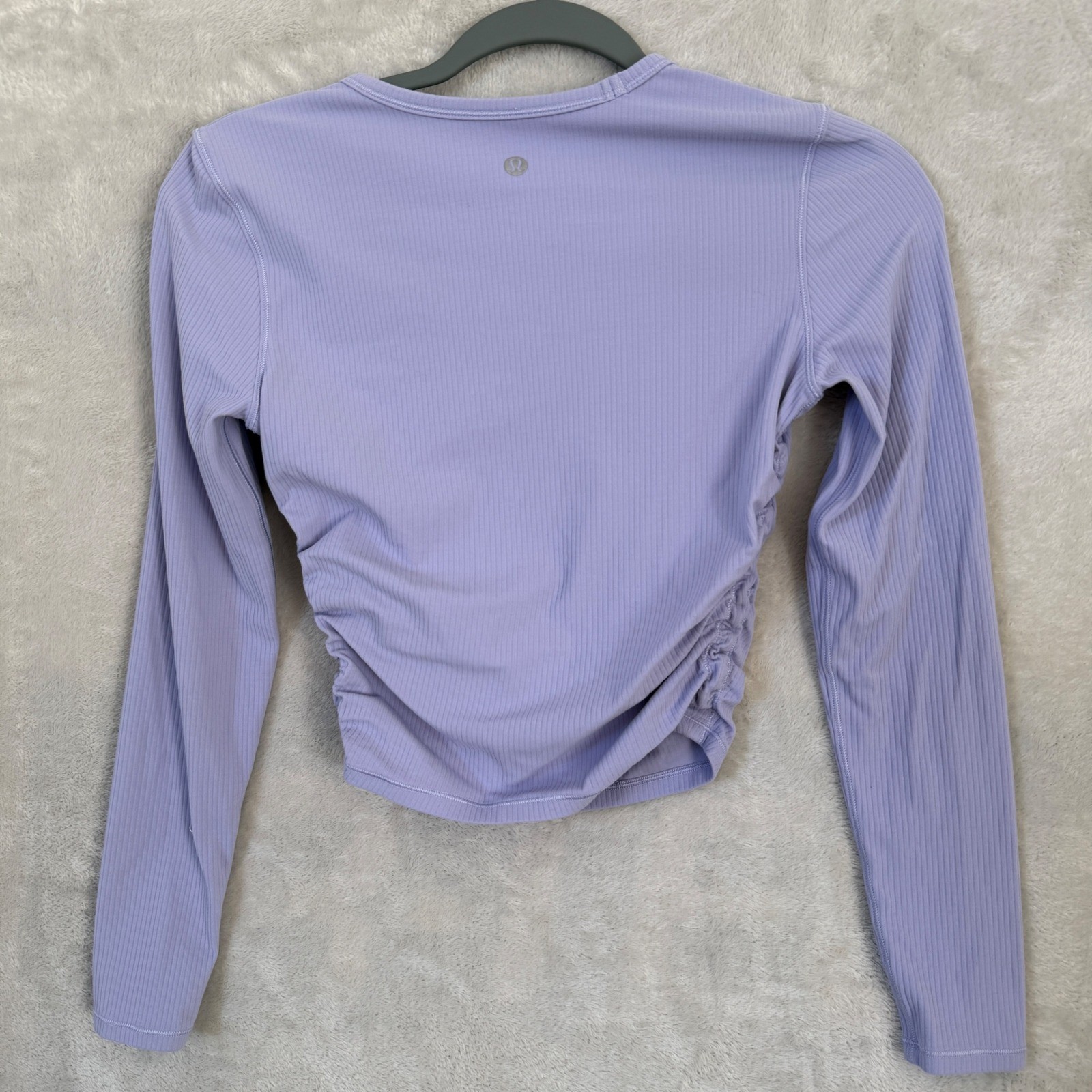 Lululemon All It Takes Ribbed Long Sleeve Shirt Lilac Purple Ruched Side Yoga