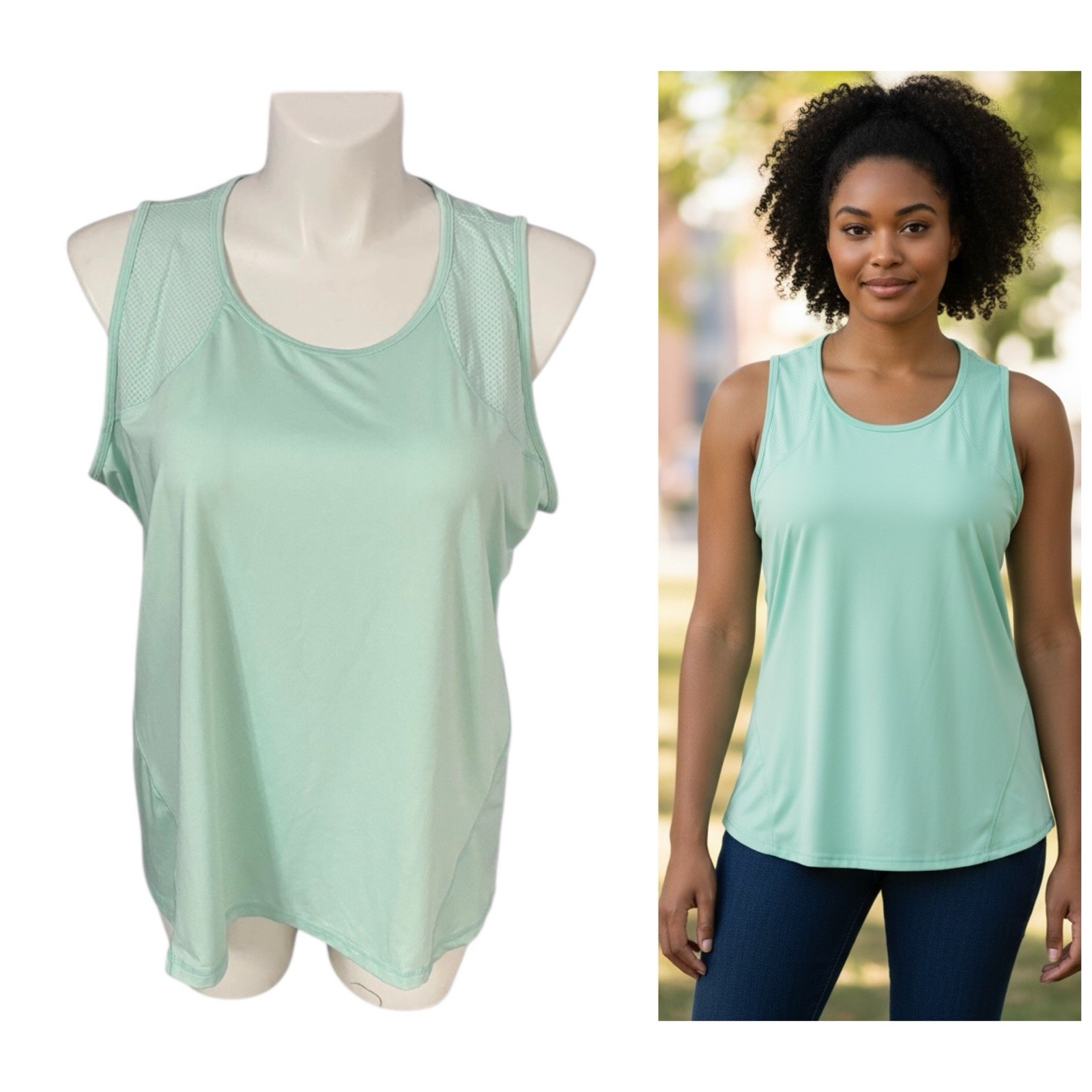 Shape Womens Top 2x Athletic Gym Mint Green Sleeveless Stretch Knit Yoga