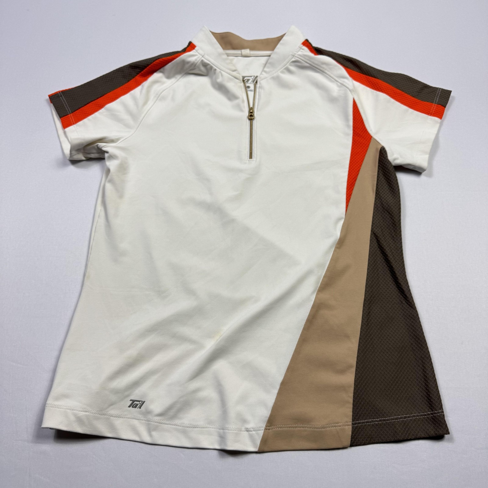 Tail Tech Polo Shirt Womens Small White Brown Orange Athletic Quarter Zip Top