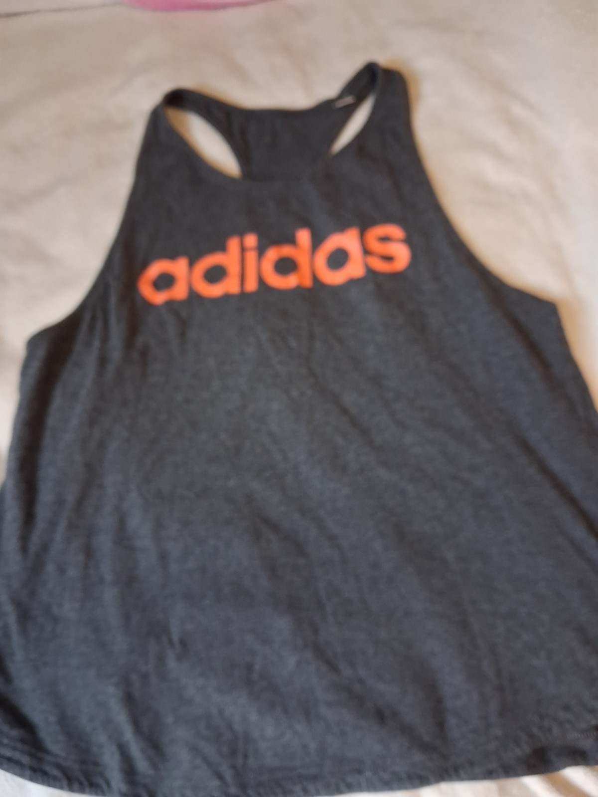 Adidas Gray & Orange Cotton Blend Racerback Tank Top Comfy & Casual, Relaxed Fit