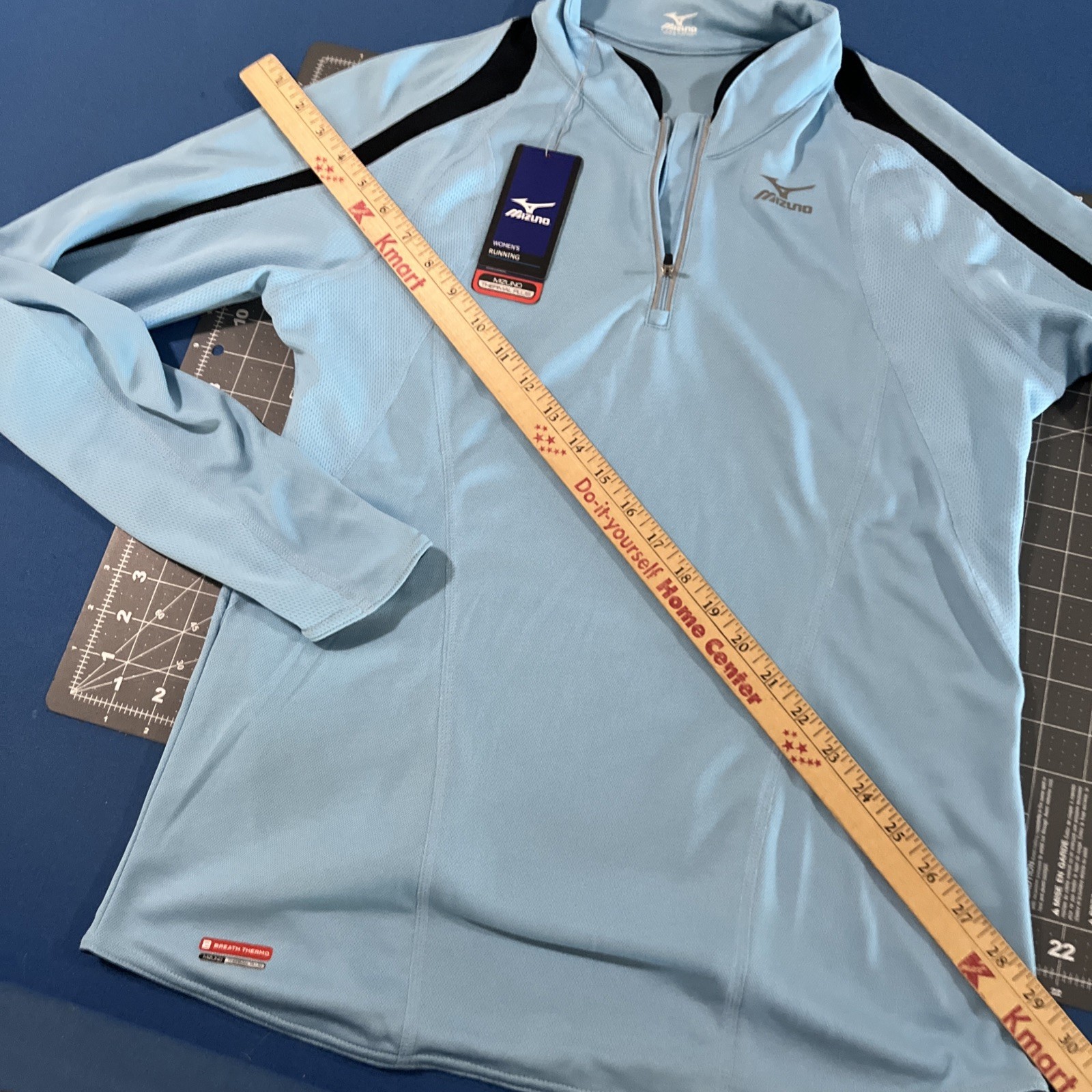Mizuno Thermal Plus Running Top Women L Carolina Blue 1/4 Zip Thumb Holes – New