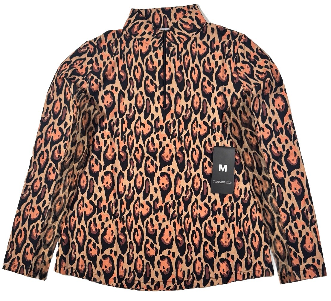 NWT IBKUL Golf Tennis 1/4 Zip Pullover Shirt XS S M L XL Leopard Longsleeve N4