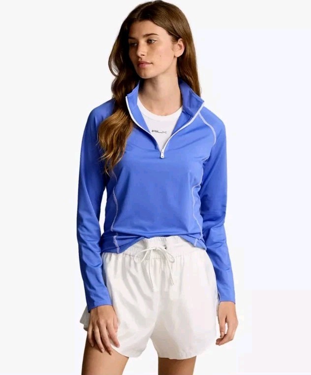 RLX Ralph Lauren Women’s Blue Airflow Jersey Stretch 1/4 Zip Golf Pullover Mediu