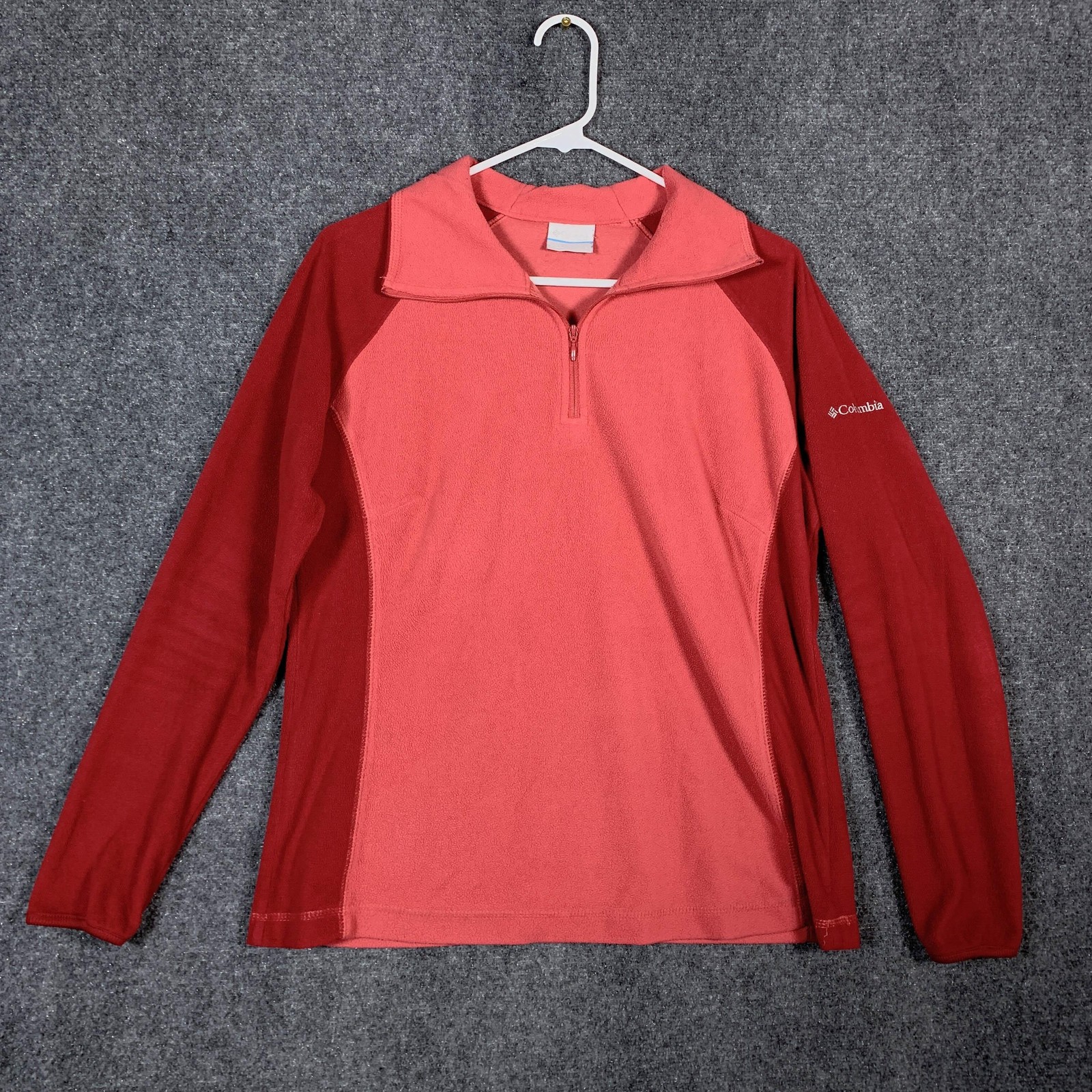 Columbia Pullover Womens Large Red Colorblock 1/4 Zip Mock Neck Fleece