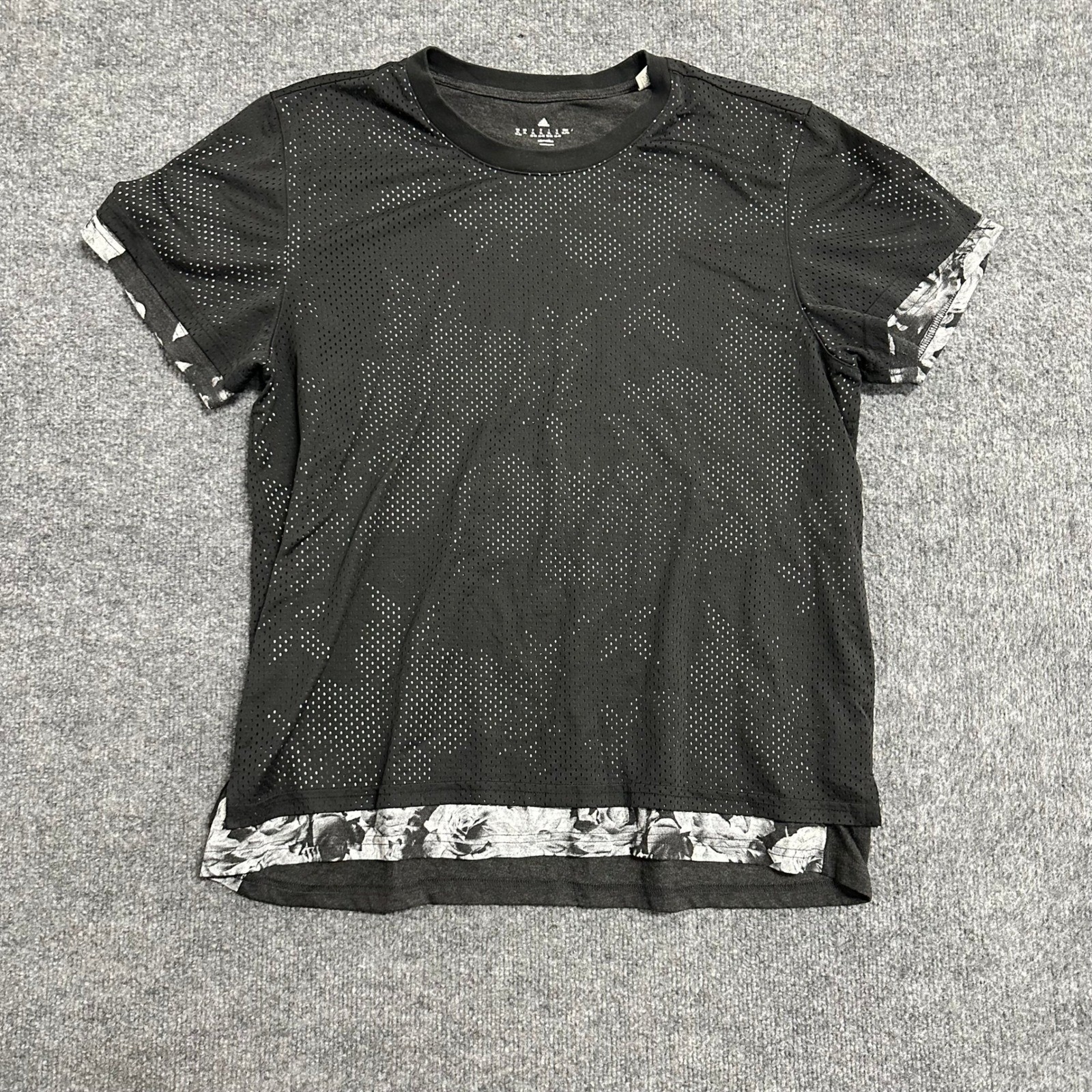 Adidas T-Shirt Womens Size XL Black Mesh Overlay Floral Climalite Athletic Crew