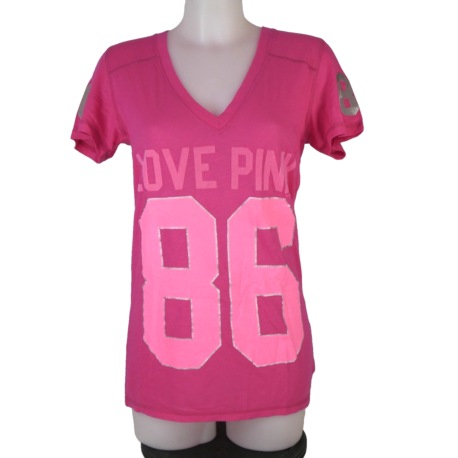 Victoria’s Secret PINK 86 Varsity T Shirt Pink Y2K Glam Sporty Top M Longline