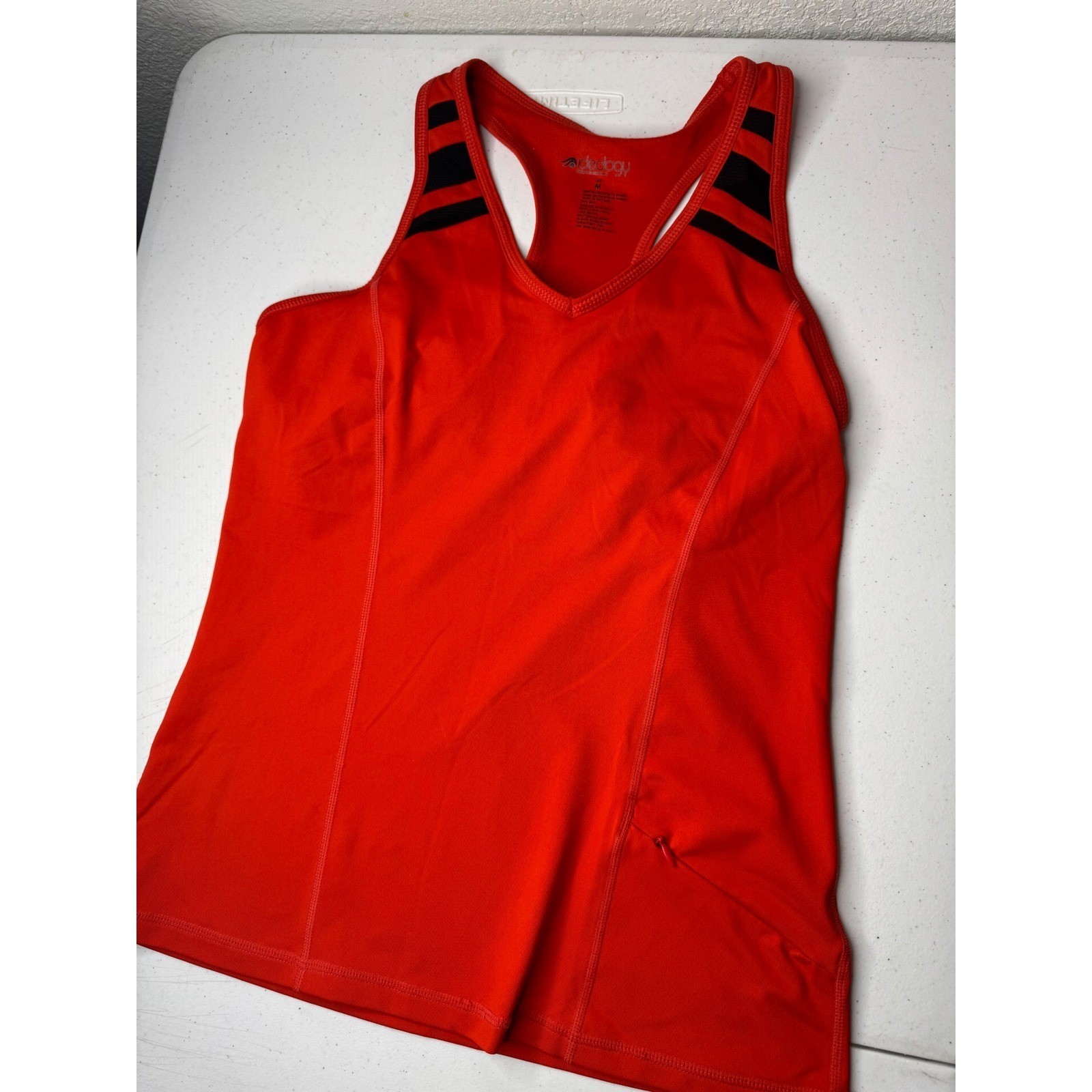 Ideology Womens Red Racerback Active Tank Top V-Neck Side Pocket Size M