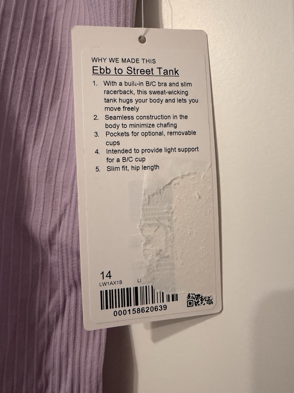 Lululemon Ebb to Street Tank Top Built-In Bra Seamless Racerback Purple 14
