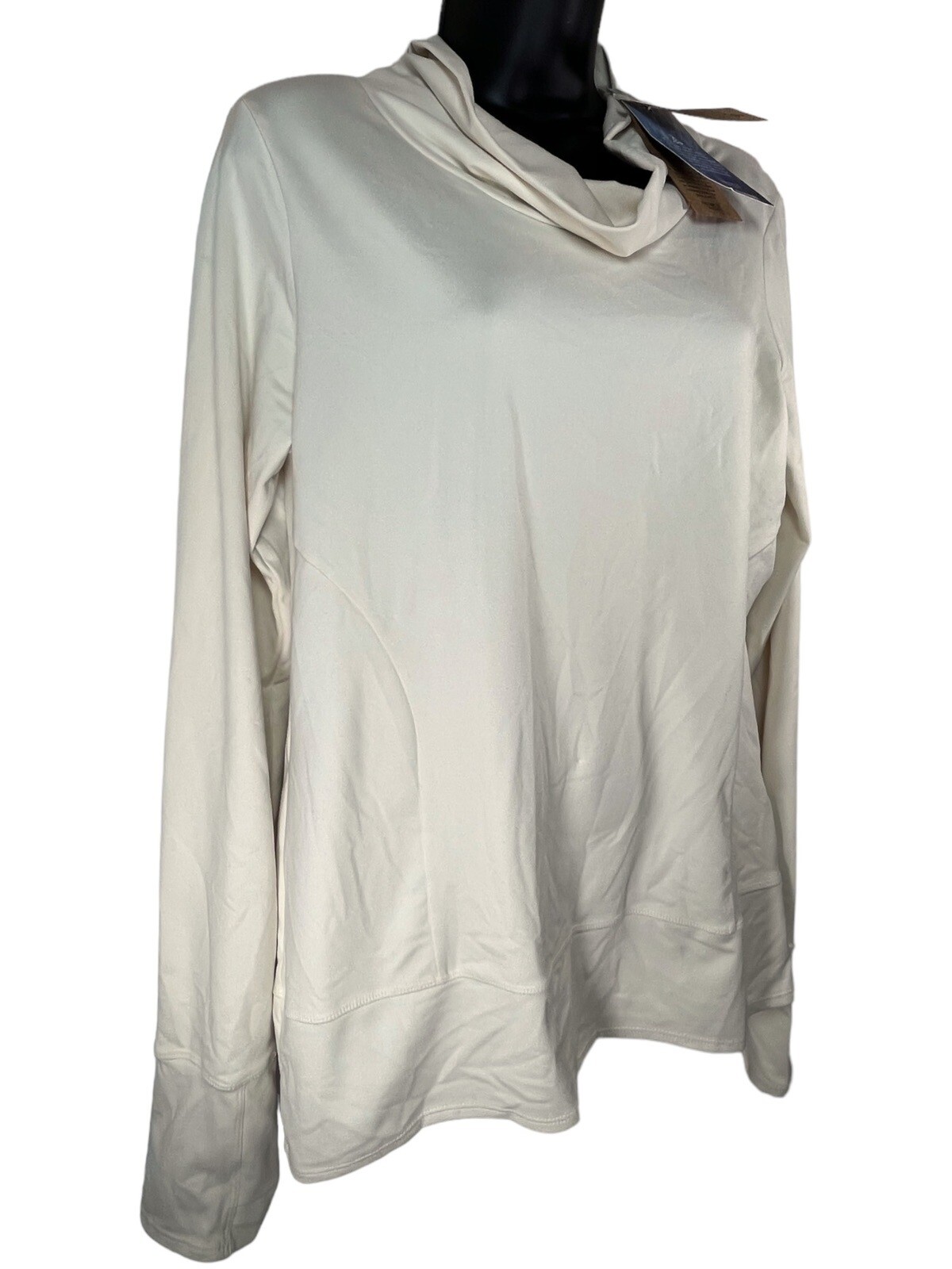 prAna Marin Performance Top Sz M Beige Funnel Neck Athletic Recycled Polyester
