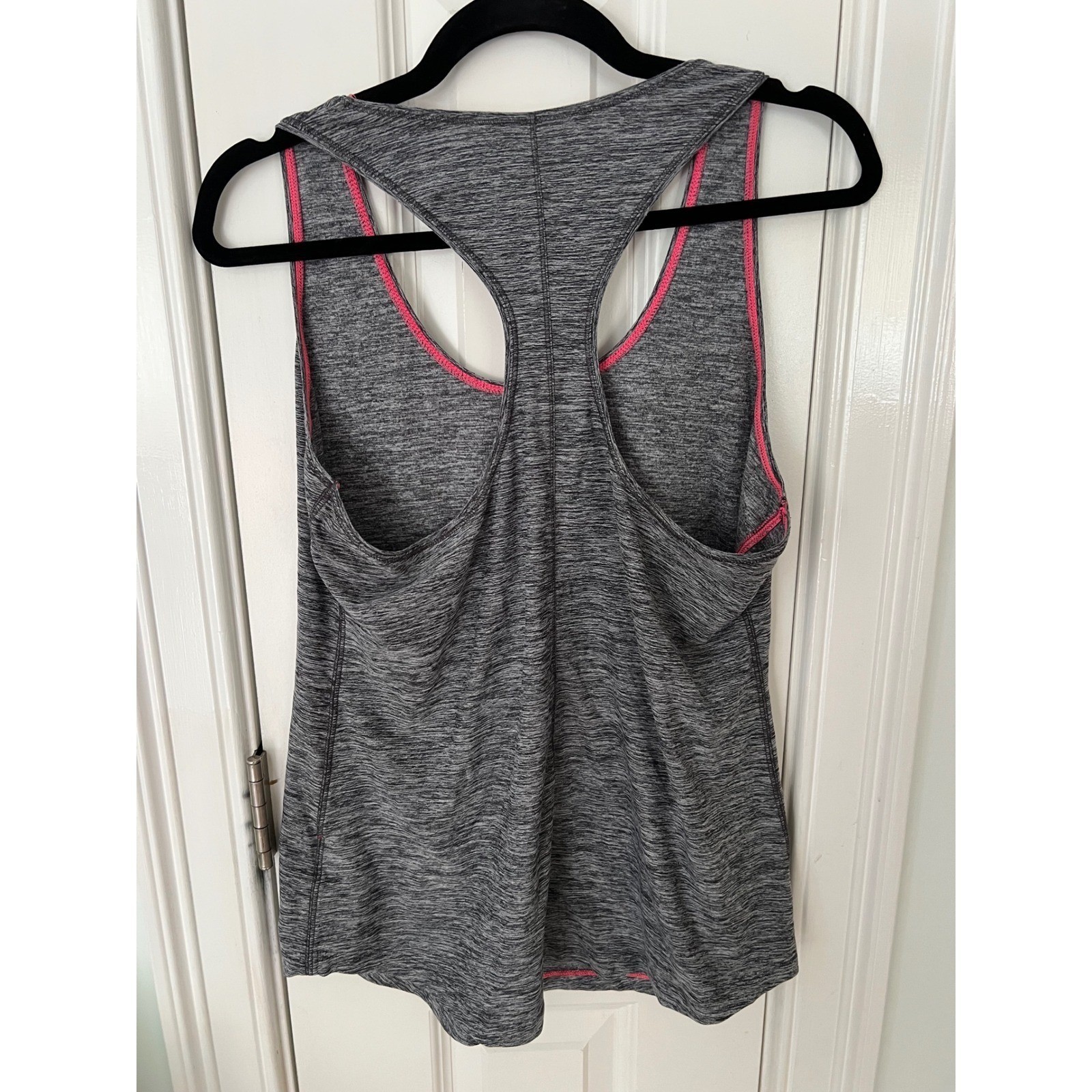 Old Navy Active Womens Gray Space Dye Racerback Tank Top Pink Trim Large