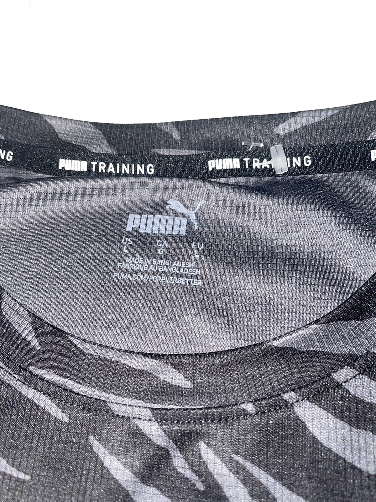 PUMA Performance AOP SS Tee Black Zebra Print Cropped Training Womens Size Large