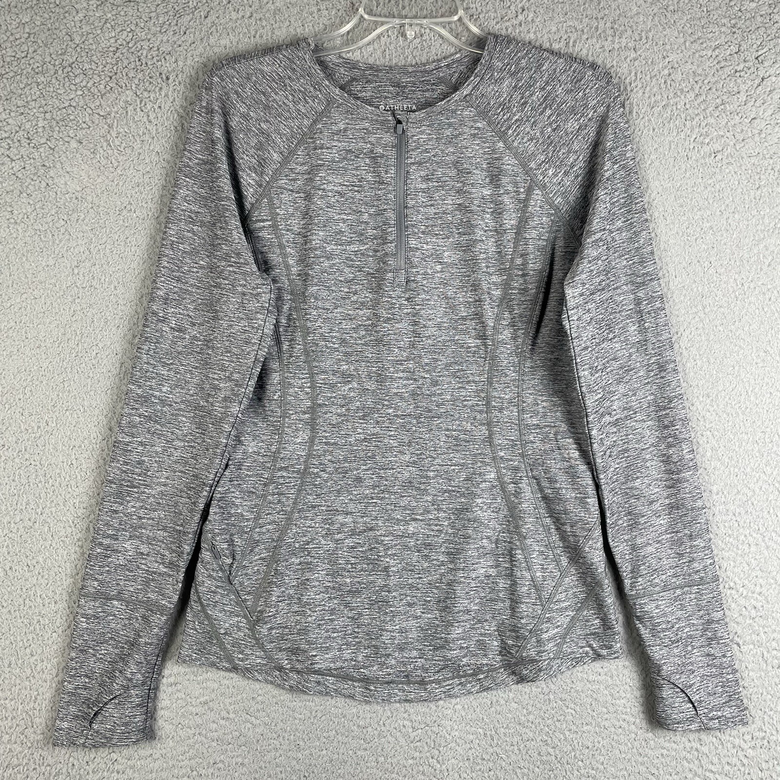 Athleta Quarter Zip Pullover Womens S Heather Grey Shirt Top Athletic Yoga Gym