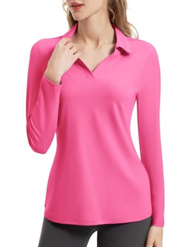 FKEEP Women’s Tennis Golf Shirt Long Sleeved Top – FK3140LST-NEON/PINK-M