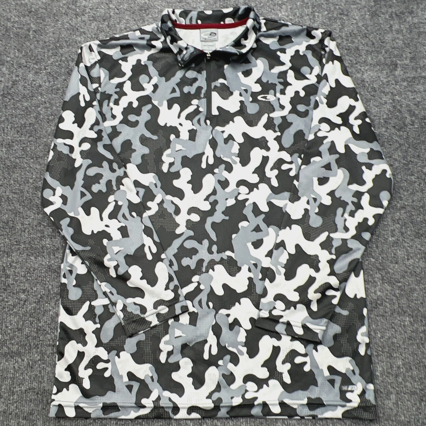 CHAMPION Athletic Shirt Womens Large Gray Camo L/S Duo Dry 1/4 Zip Gym Workout