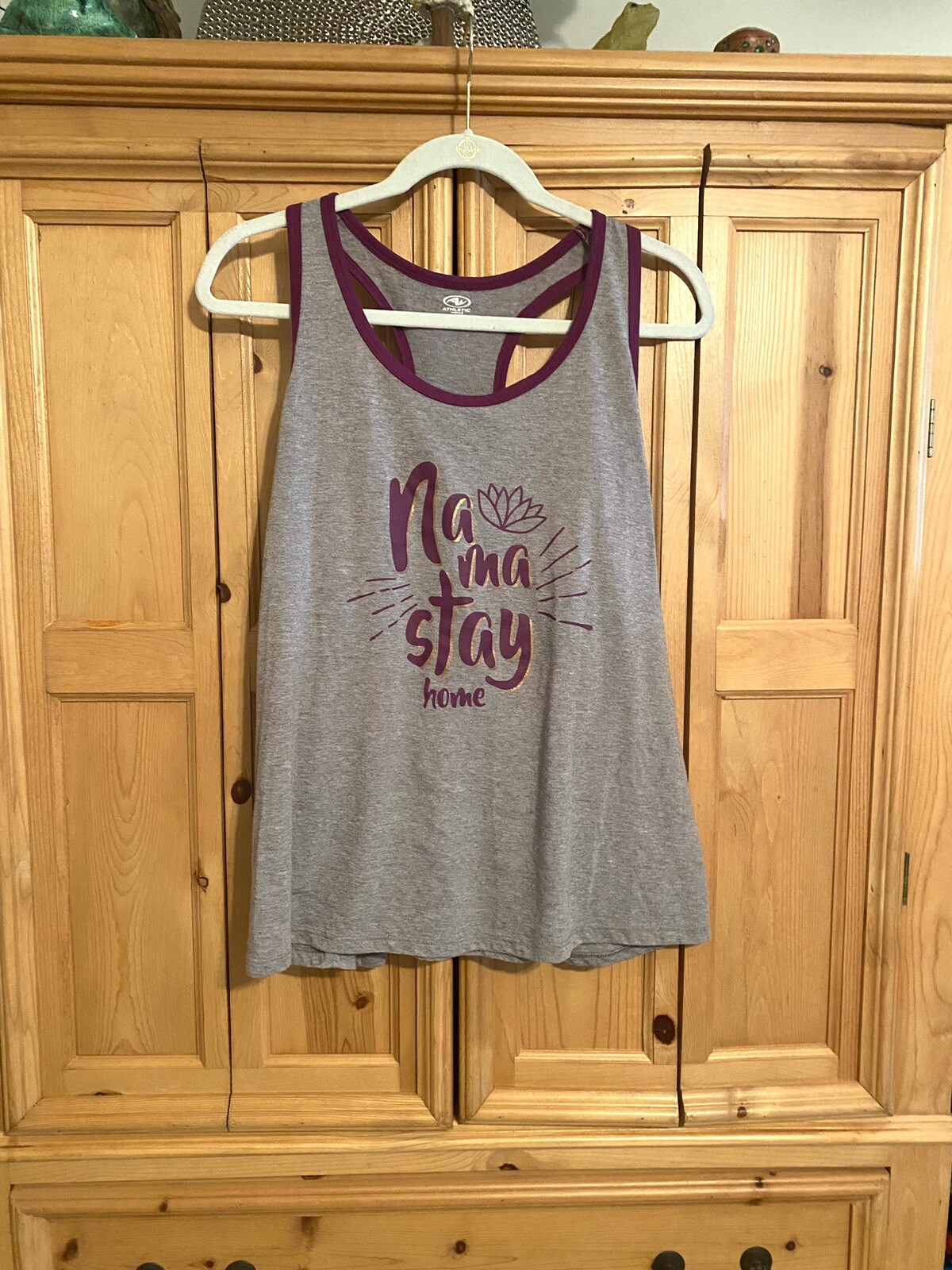 Athletic Works Gray Namaste “Na Ma Stay Home” Racerback Tank XL ( 16 -18 )
