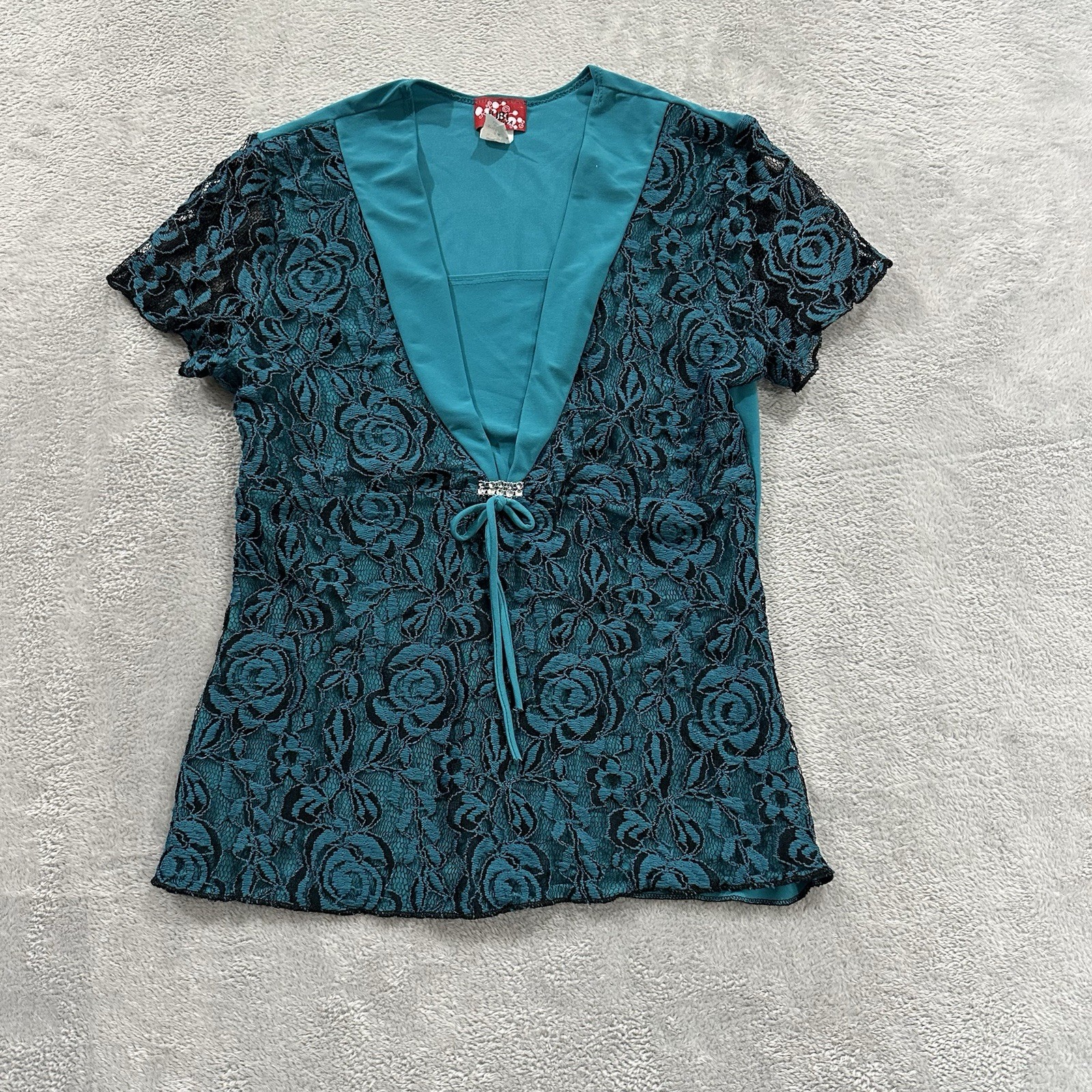 Jubi USA Blouse Tshirt Top Women Large Blue Lace Y2K Whimsy