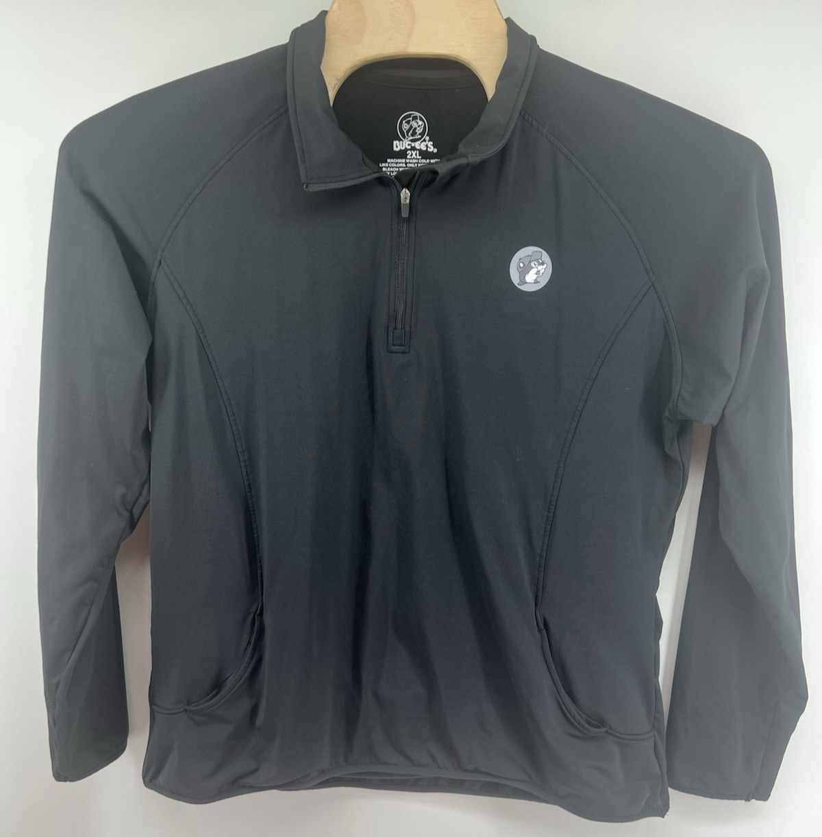 Buc-ees Womens 2XL 1/4 Zip Fitted Pullover Black Performance Pockets Stretch