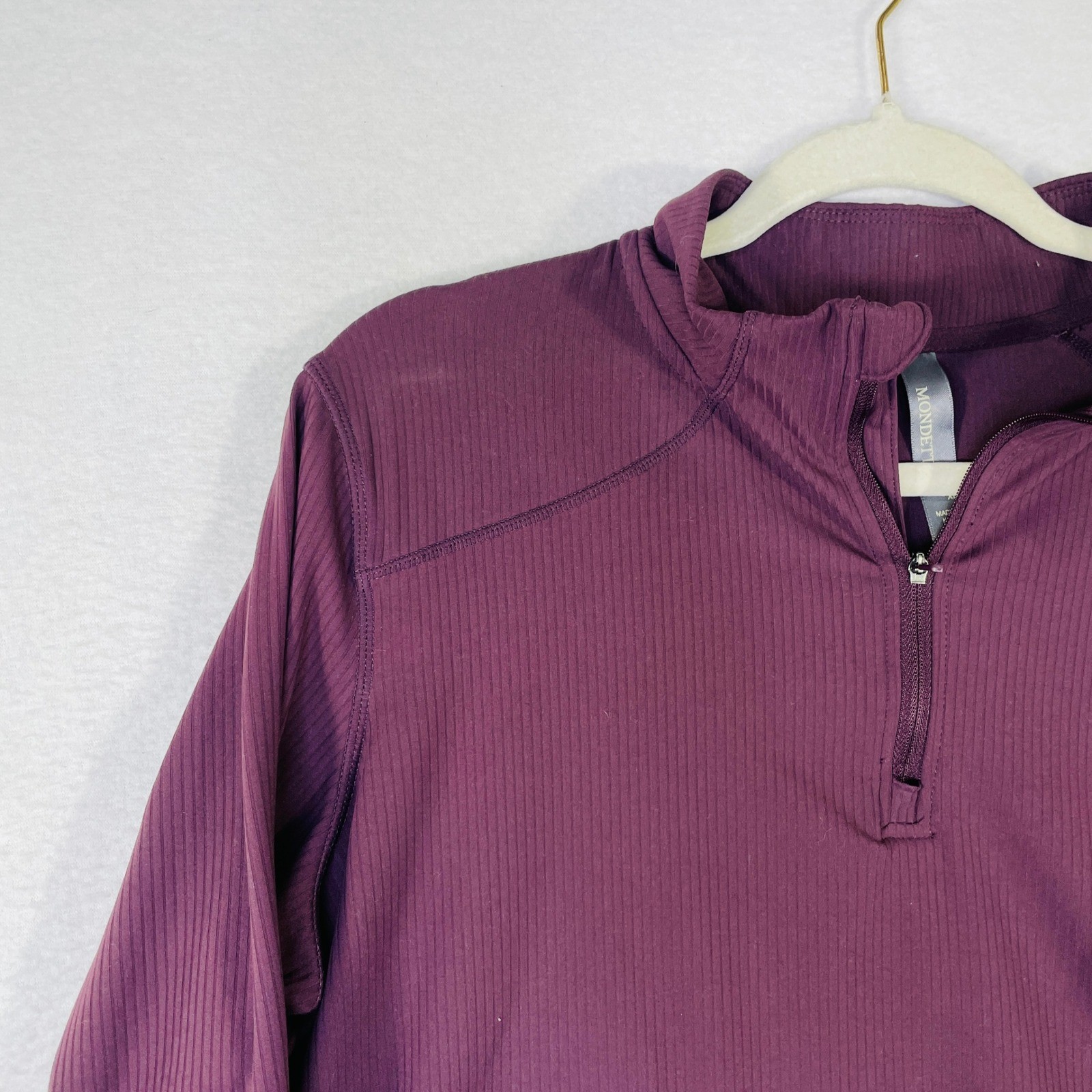 Mondetta Womens XL Quarter Zip Pullover Ribbed Performance Top Plum Purple